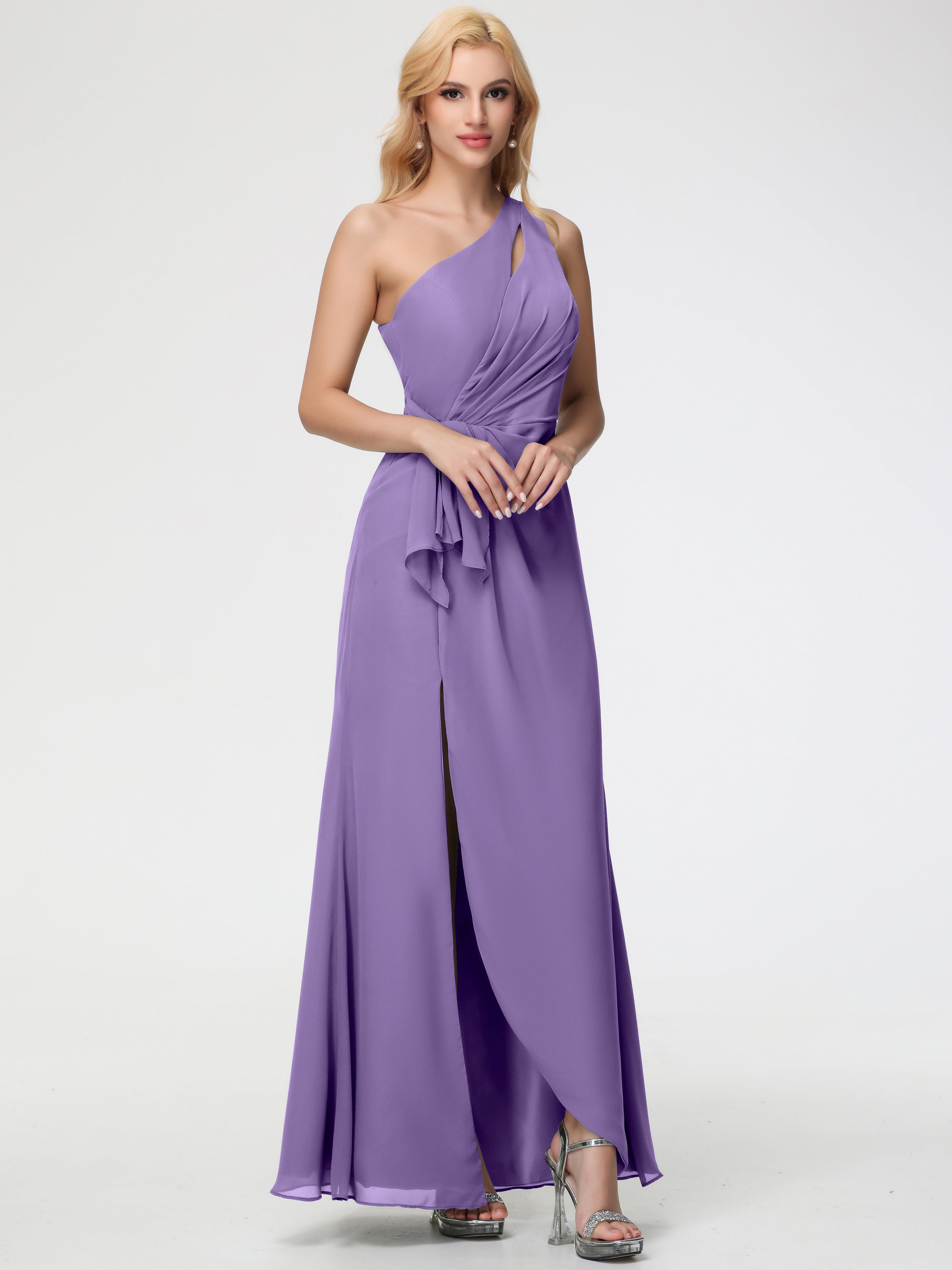 One Shoulder Sheath/Column Sleeveless Long Split Chiffon Bridesmaid Dresses (Copy)