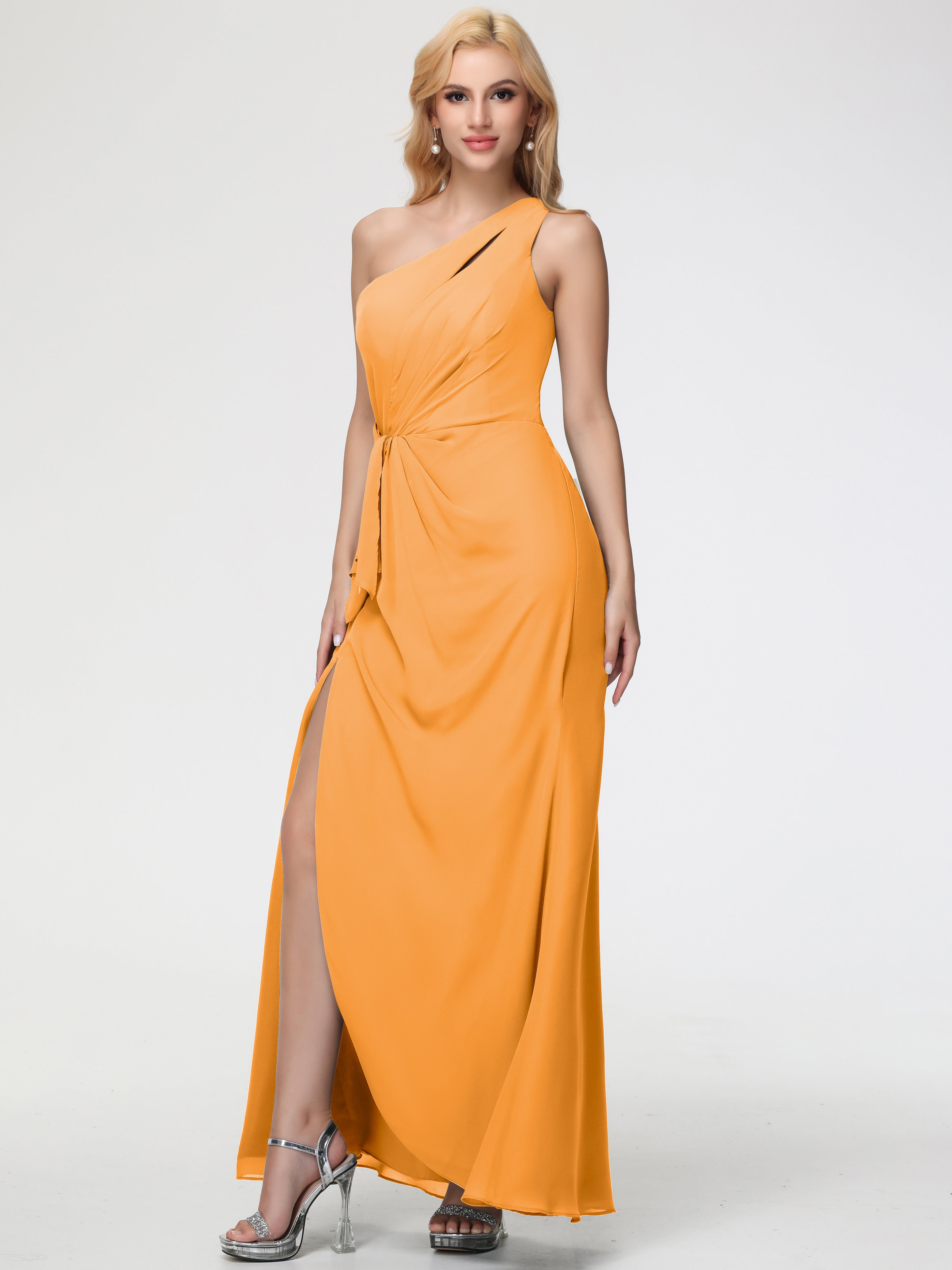 One Shoulder Sheath/Column Sleeveless Long Split Chiffon Bridesmaid Dresses (Copy)