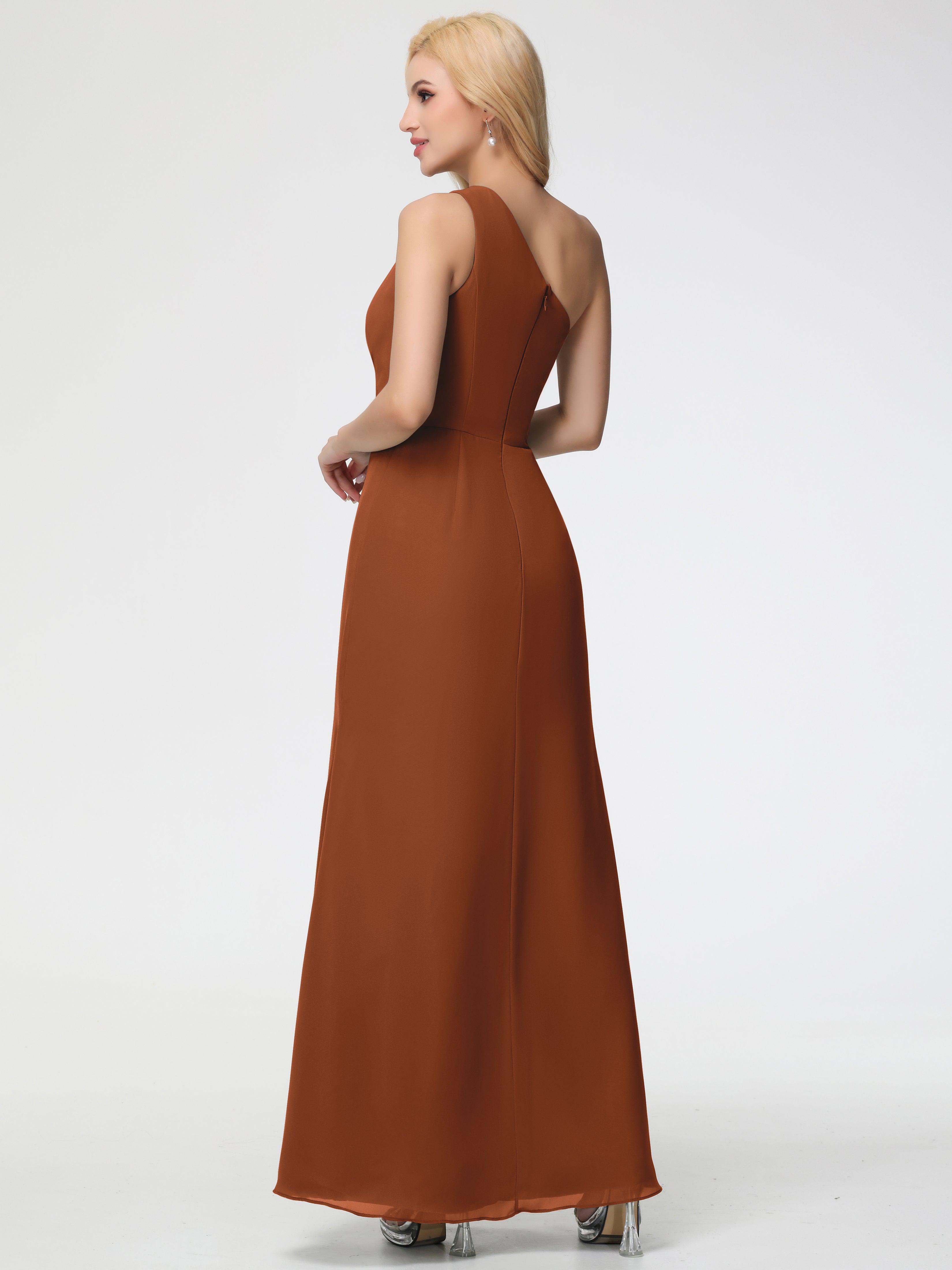 One Shoulder Sheath/Column Sleeveless Long Split Chiffon Bridesmaid Dresses (Copy)
