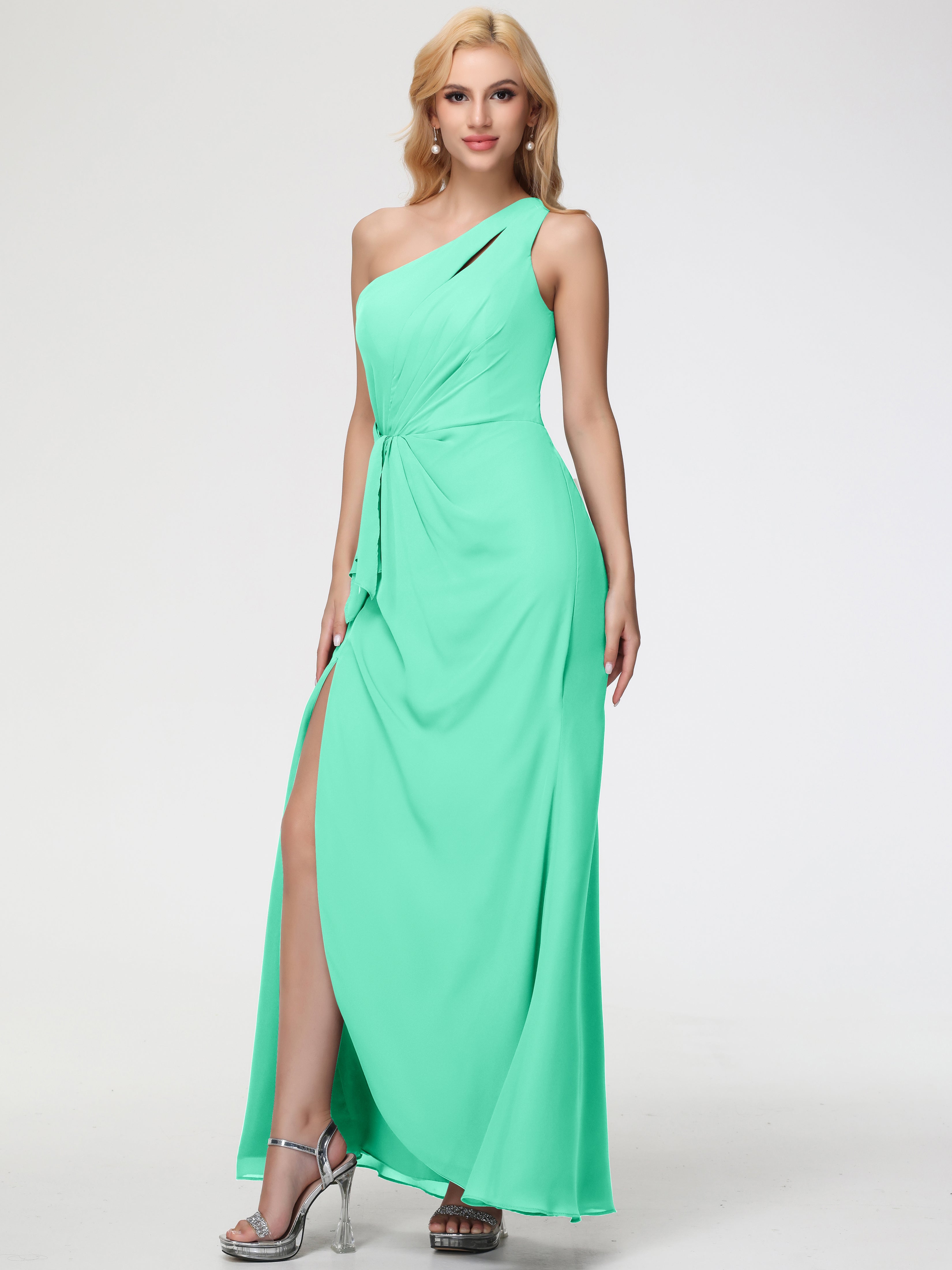 One Shoulder Sheath/Column Sleeveless Long Split Chiffon Bridesmaid Dresses (Copy)