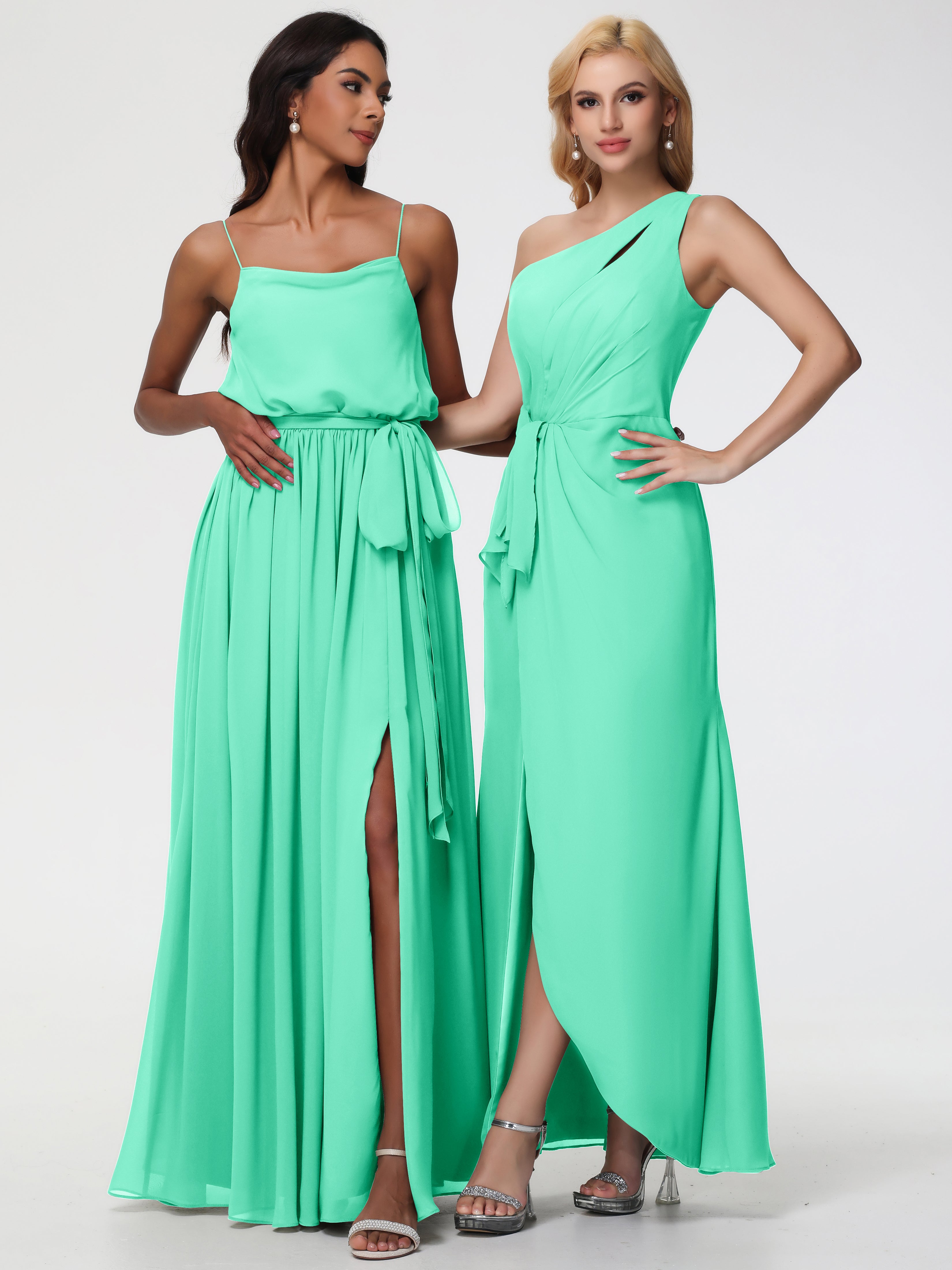 One Shoulder Sheath/Column Sleeveless Long Split Chiffon Bridesmaid Dresses (Copy)