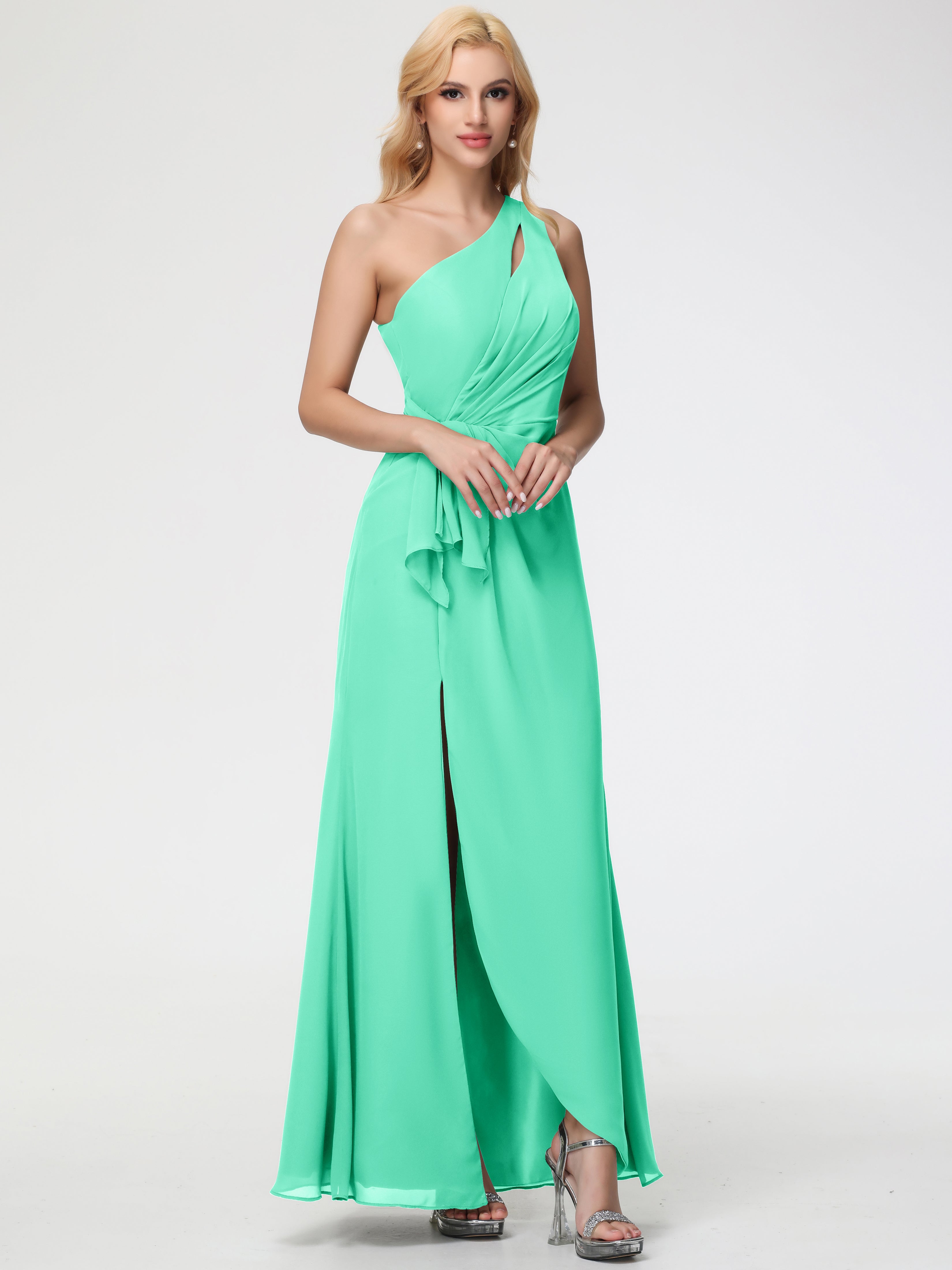 One Shoulder Sheath/Column Sleeveless Long Split Chiffon Bridesmaid Dresses (Copy)