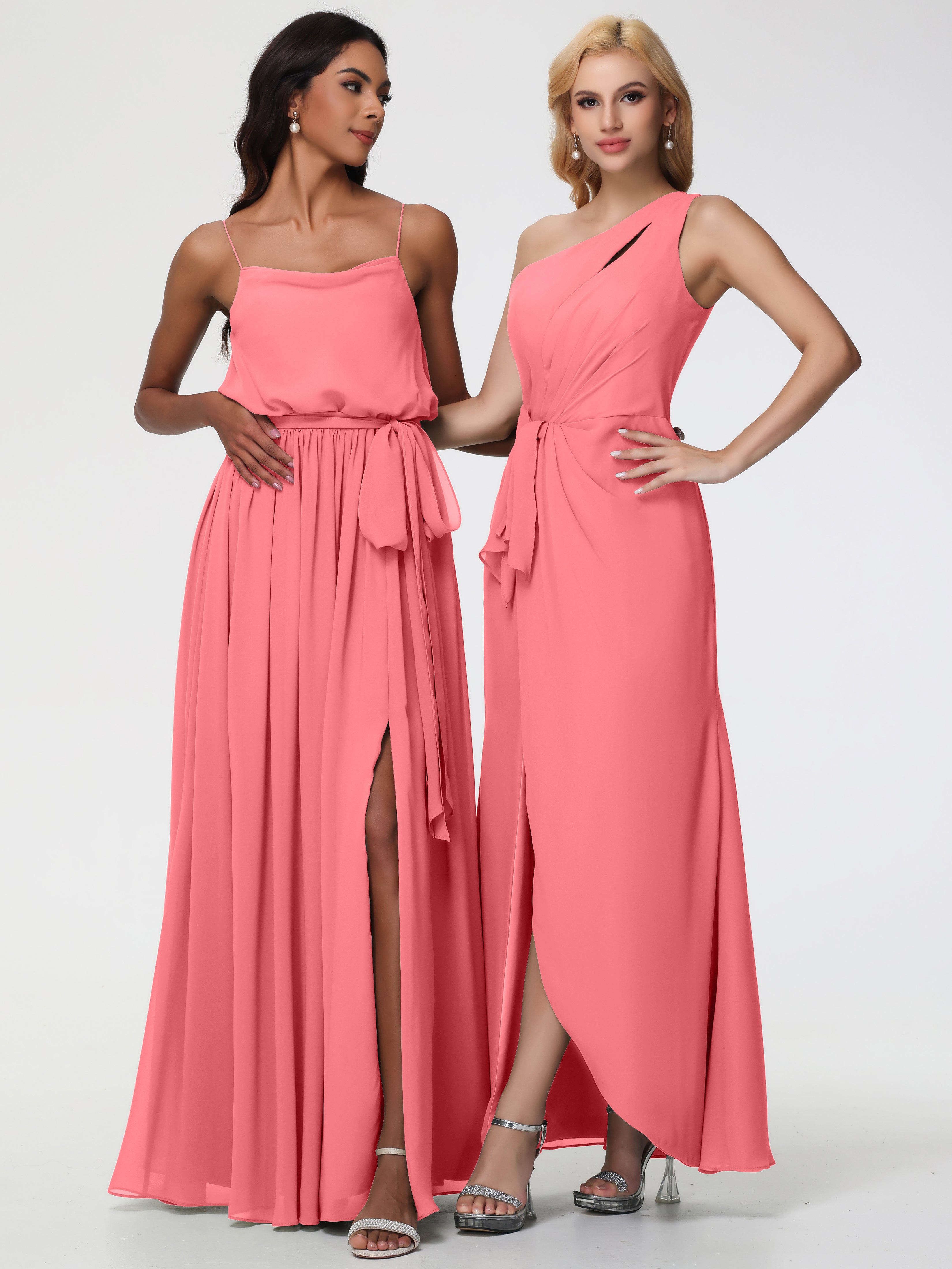 One Shoulder Sheath/Column Sleeveless Long Split Chiffon Bridesmaid Dresses (Copy)