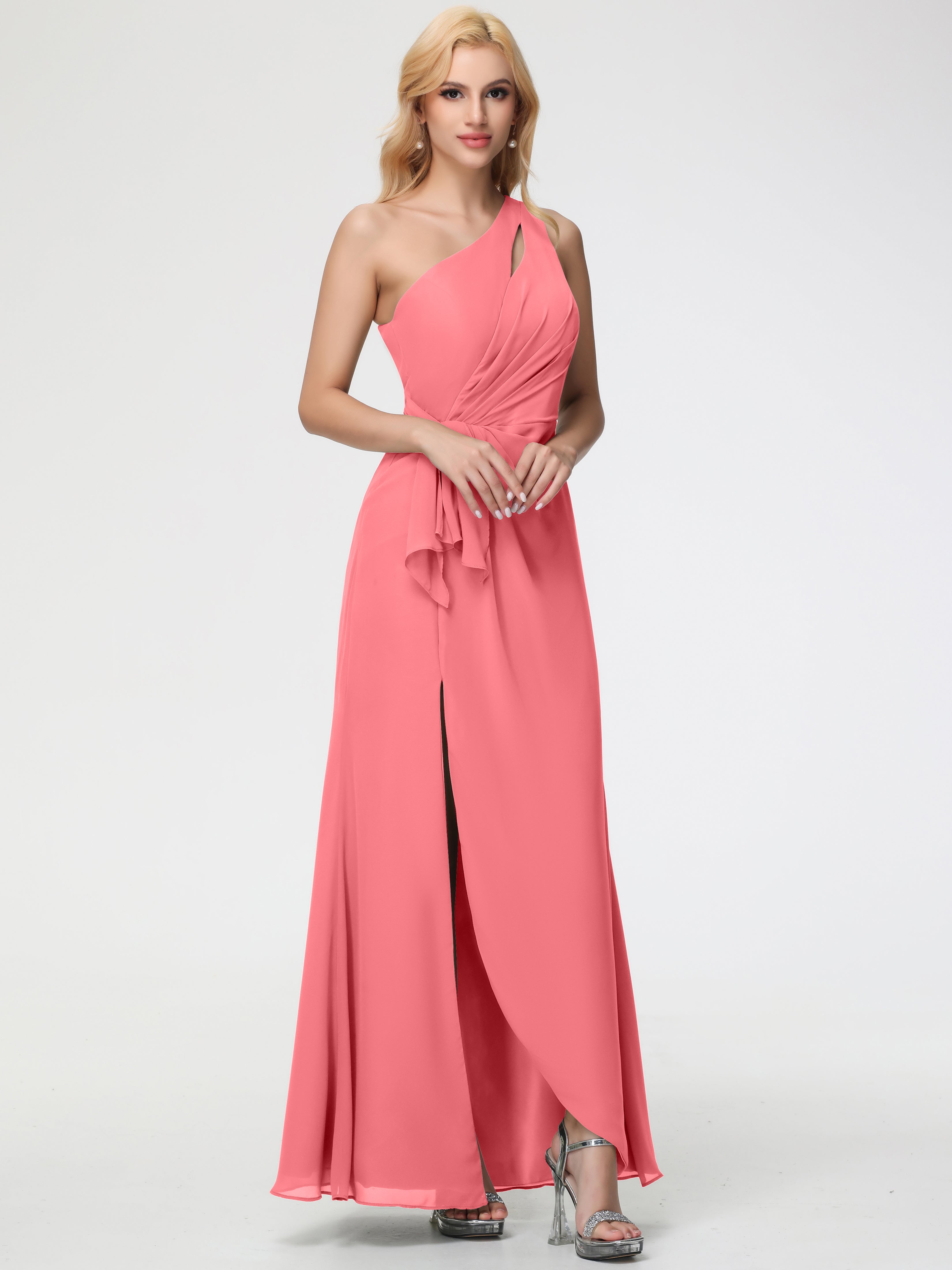 One Shoulder Sheath/Column Sleeveless Long Split Chiffon Bridesmaid Dresses (Copy)