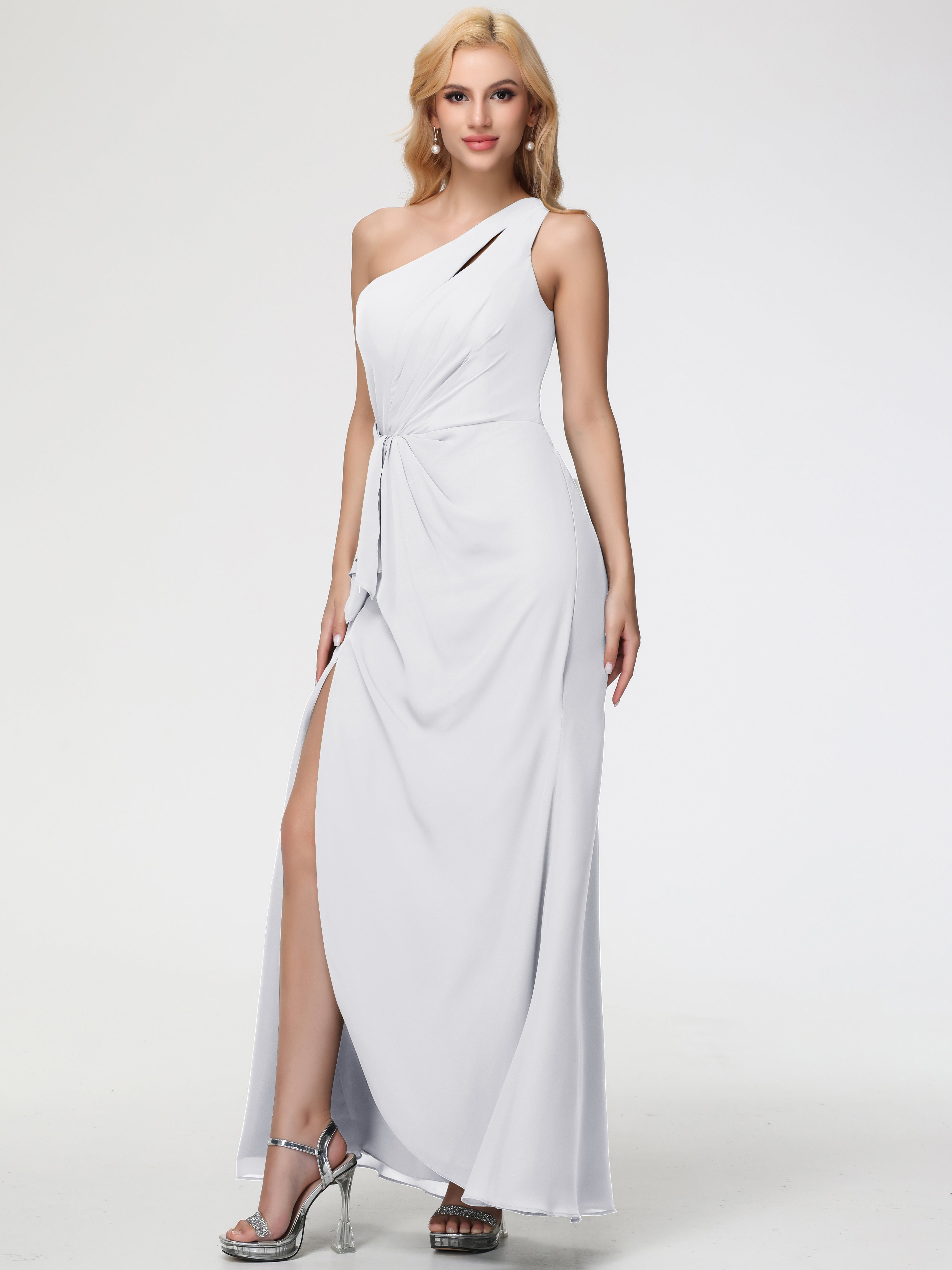 One Shoulder Sheath/Column Sleeveless Long Split Chiffon Bridesmaid Dresses (Copy)
