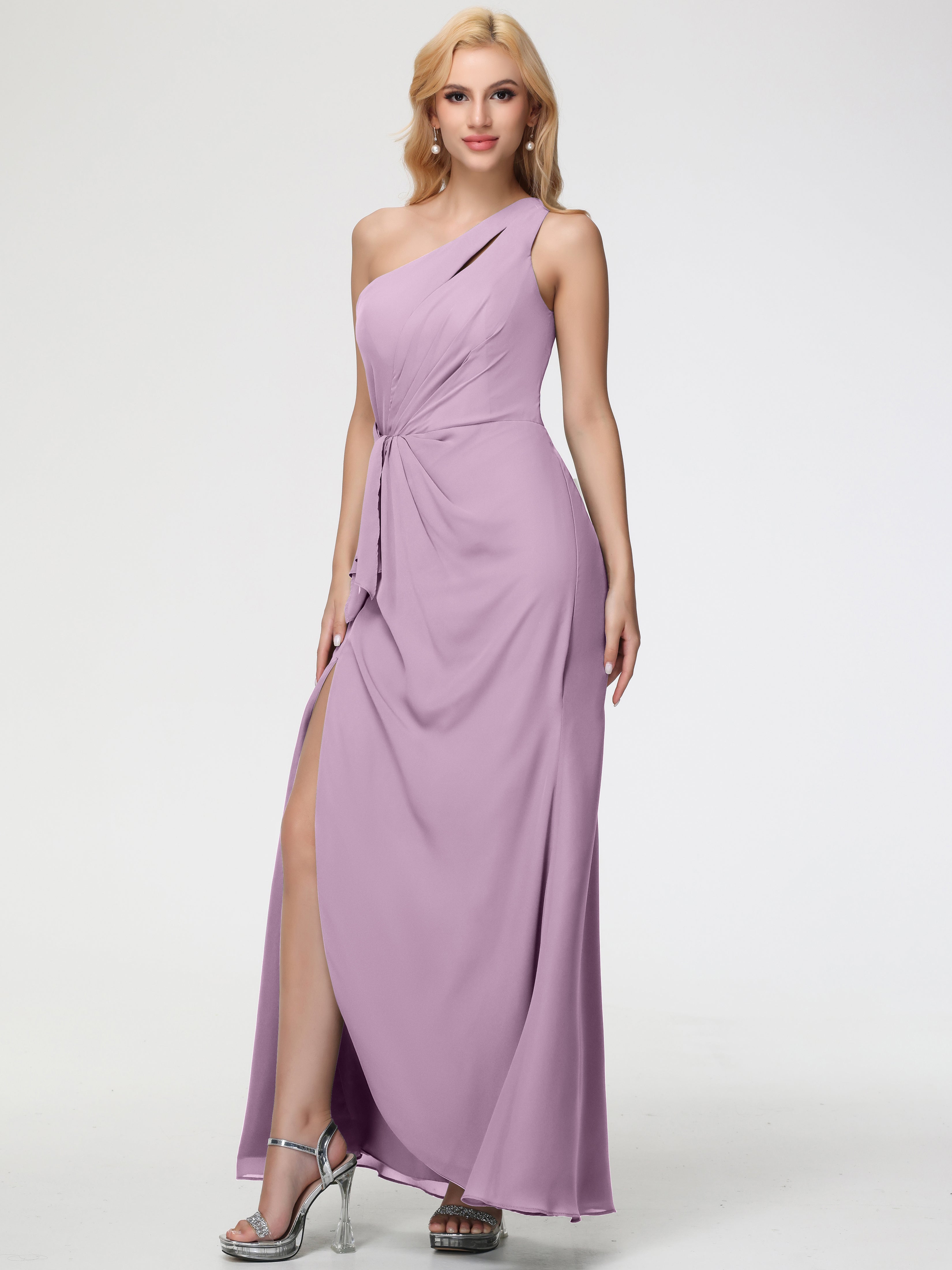 One Shoulder Sheath/Column Sleeveless Long Split Chiffon Bridesmaid Dresses (Copy)