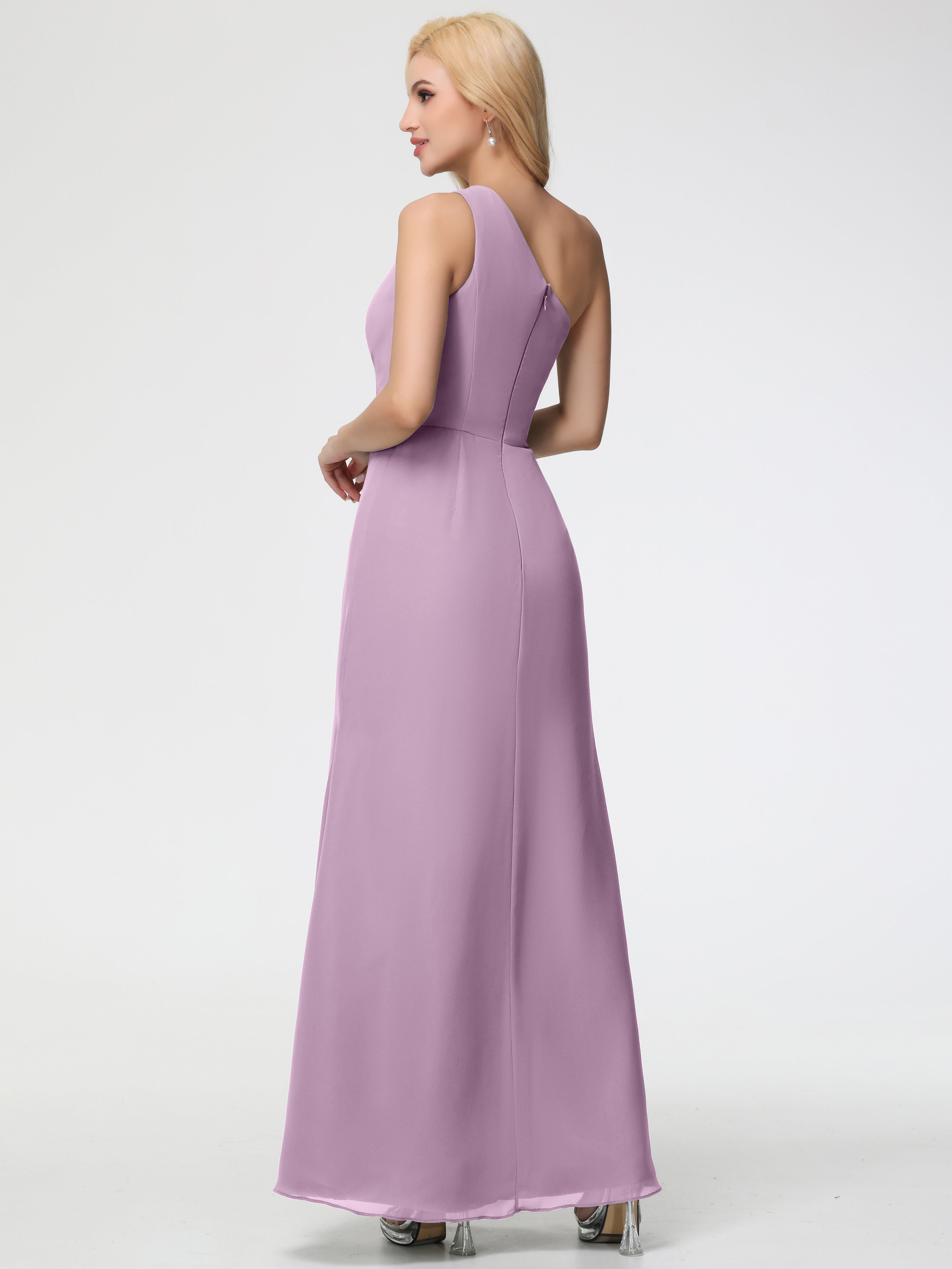 One Shoulder Sheath/Column Sleeveless Long Split Chiffon Bridesmaid Dresses (Copy)