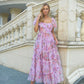 Floral Tulle Puff Sleeve Bow Tie Layered Ruffle Wedding Guest Dresses