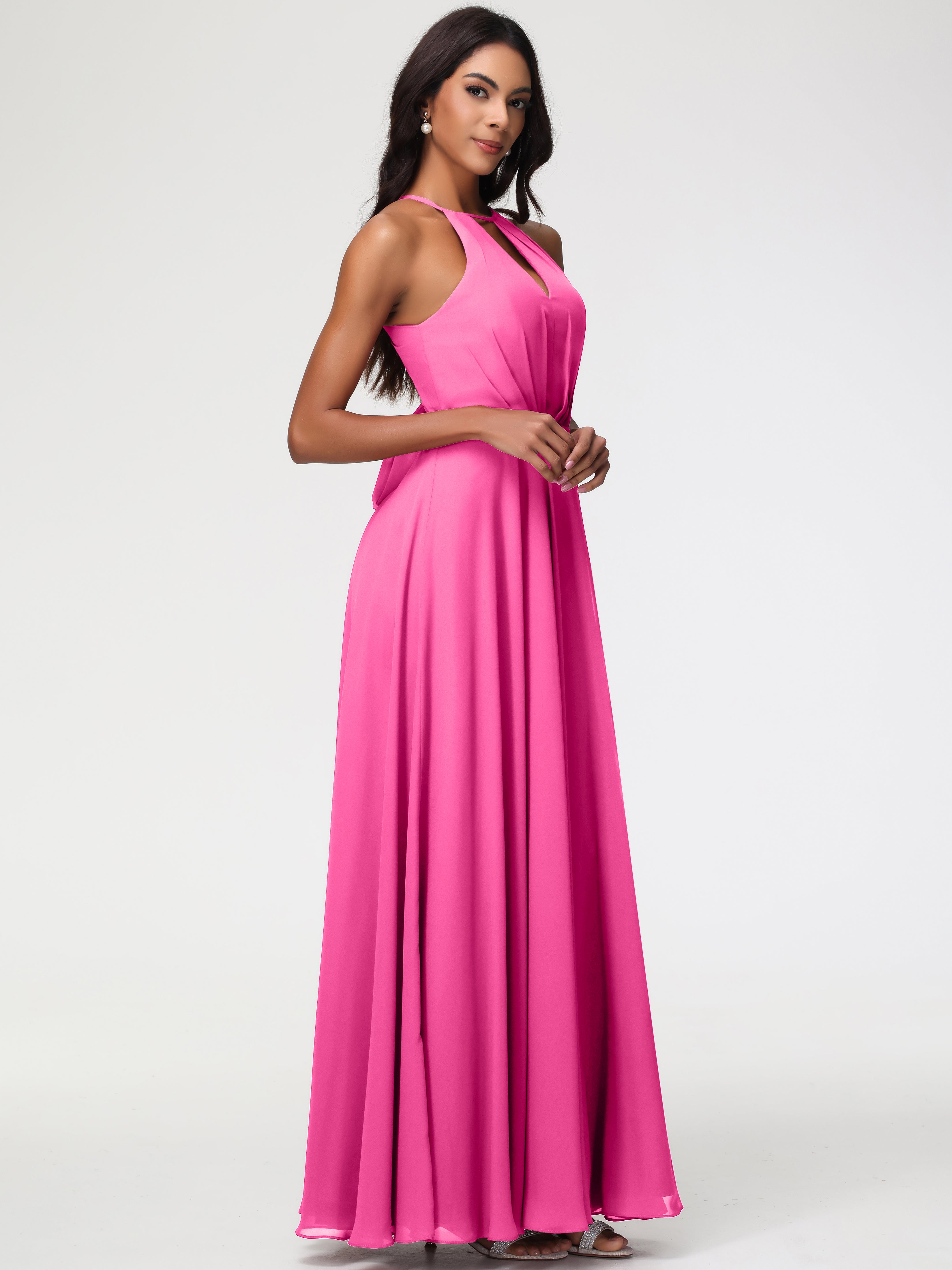 Halter A-Line Sleeveless Floor-Length Split Chiffon Bridesmaid Dresses