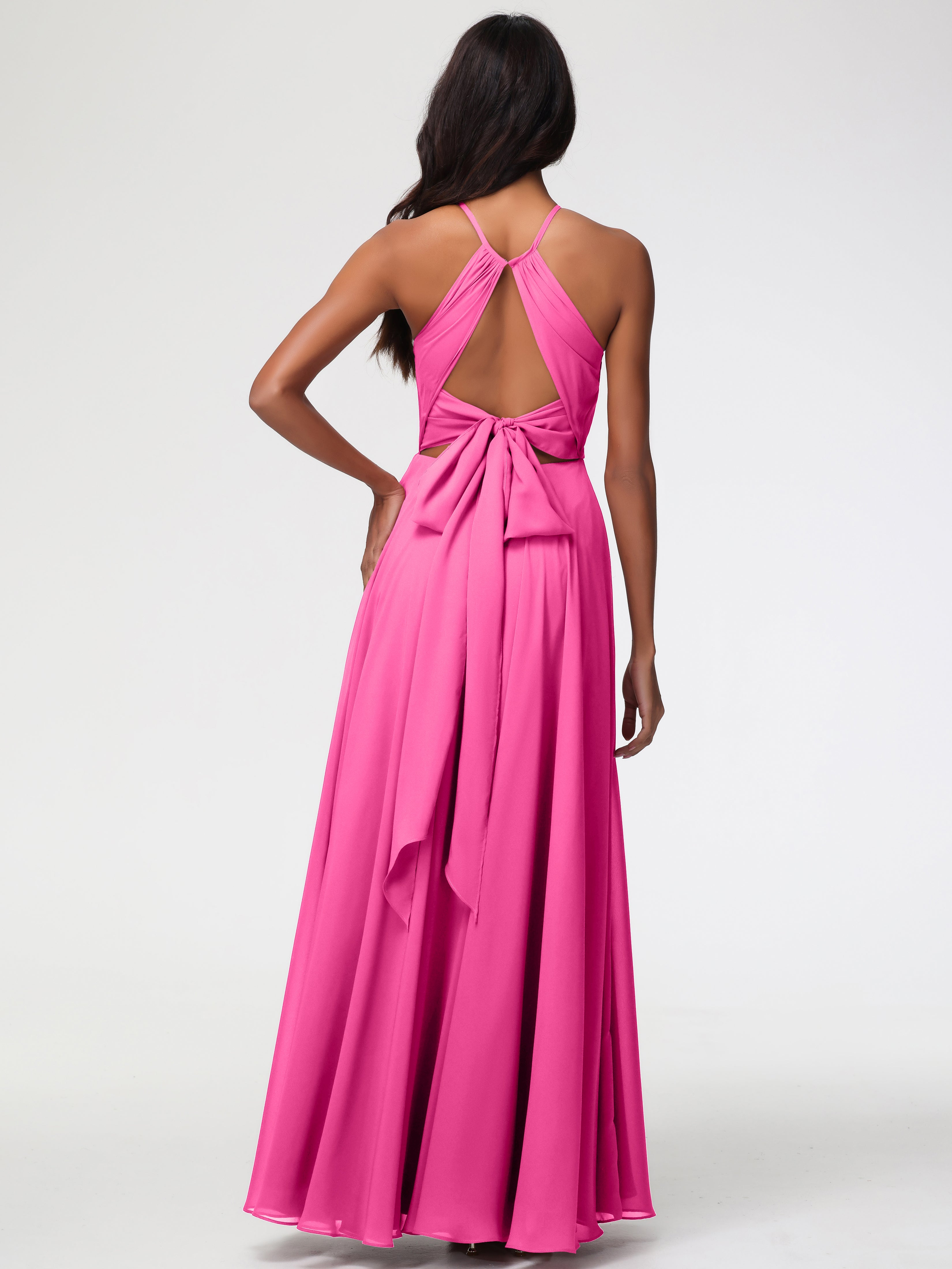Halter A-Line Sleeveless Floor-Length Split Chiffon Bridesmaid Dresses