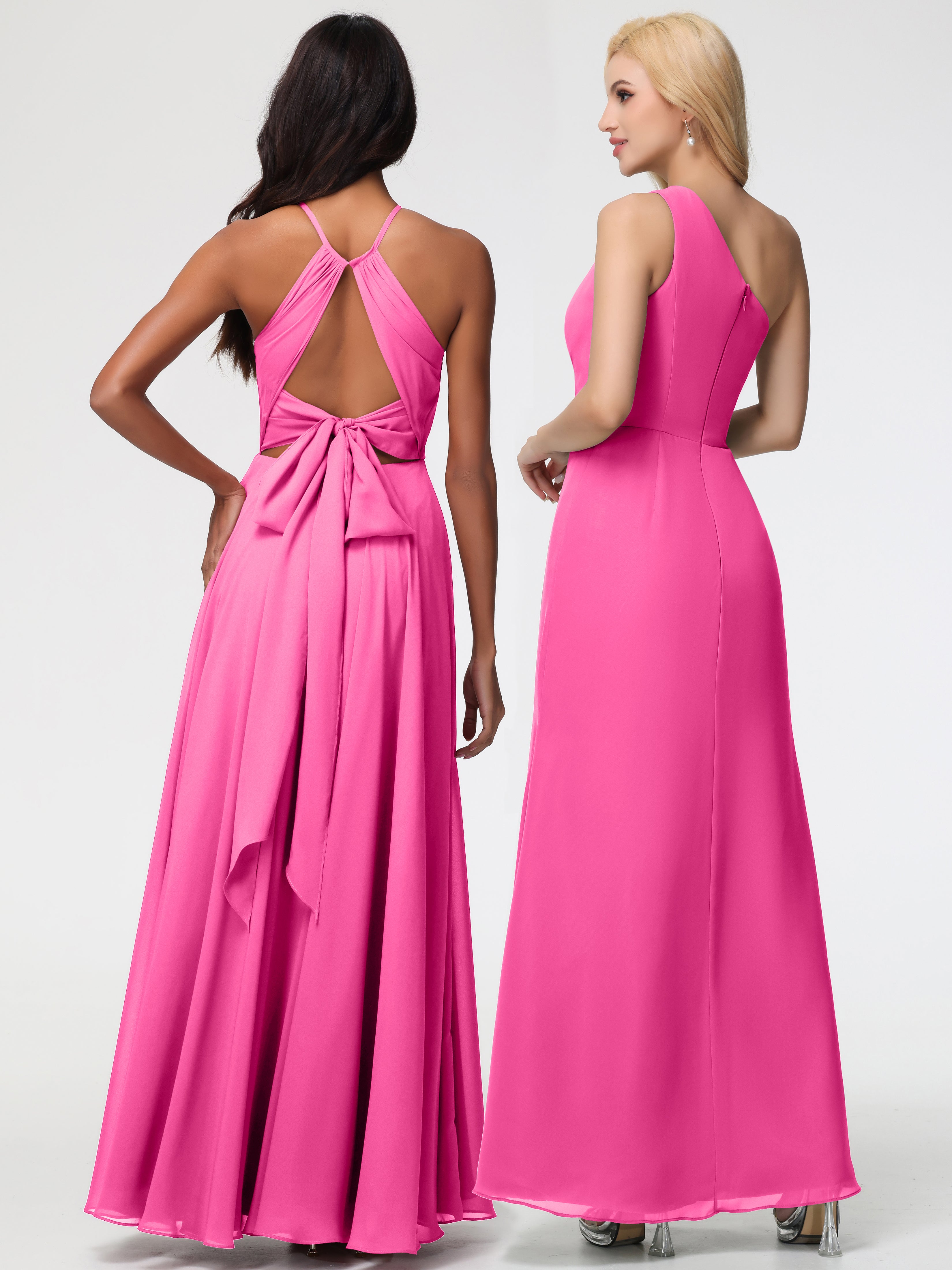Halter A-Line Sleeveless Floor-Length Split Chiffon Bridesmaid Dresses