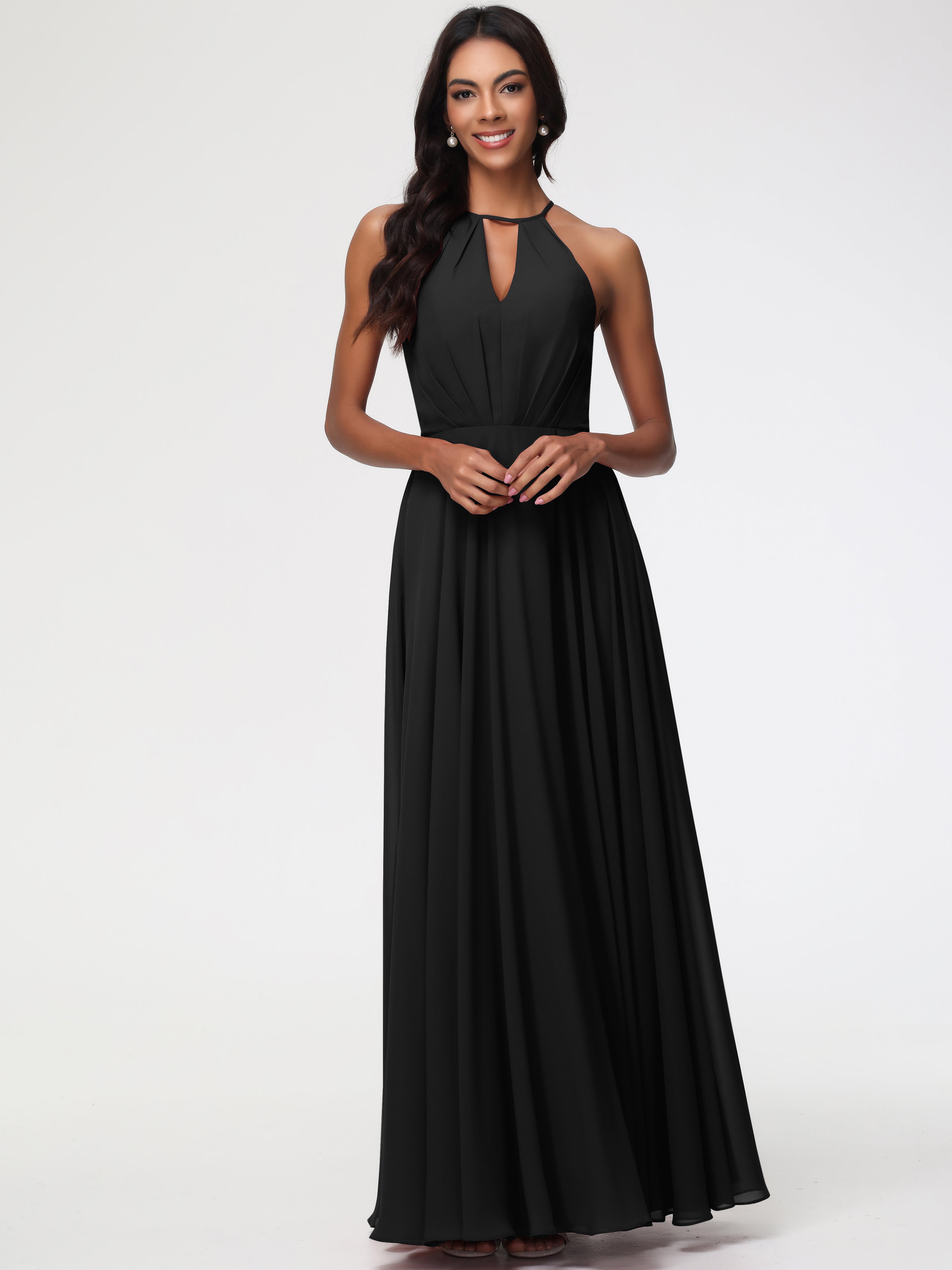 Halter A-Line Sleeveless Floor-Length Split Chiffon Bridesmaid Dresses