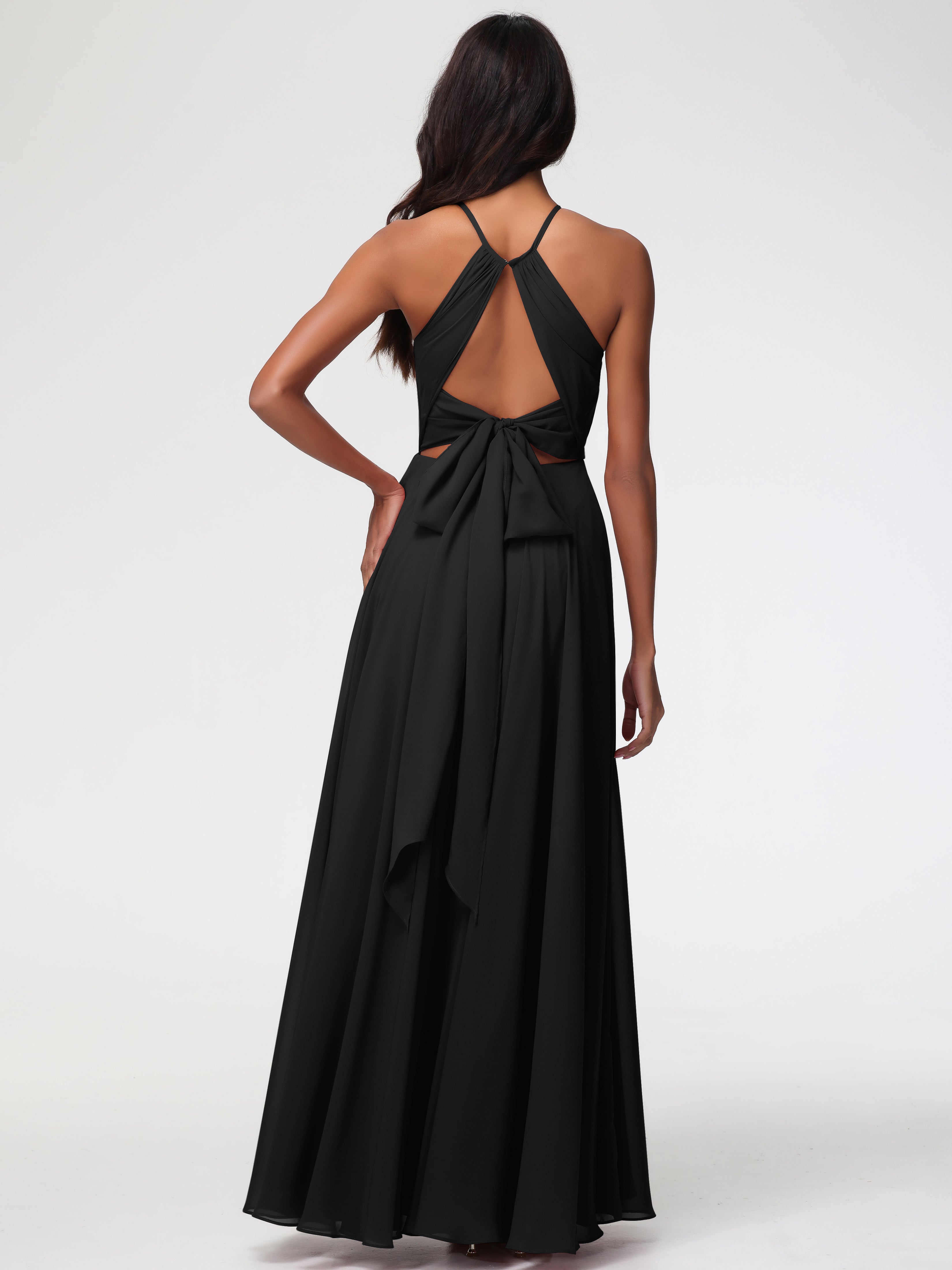 Halter A-Line Sleeveless Floor-Length Split Chiffon Bridesmaid Dresses