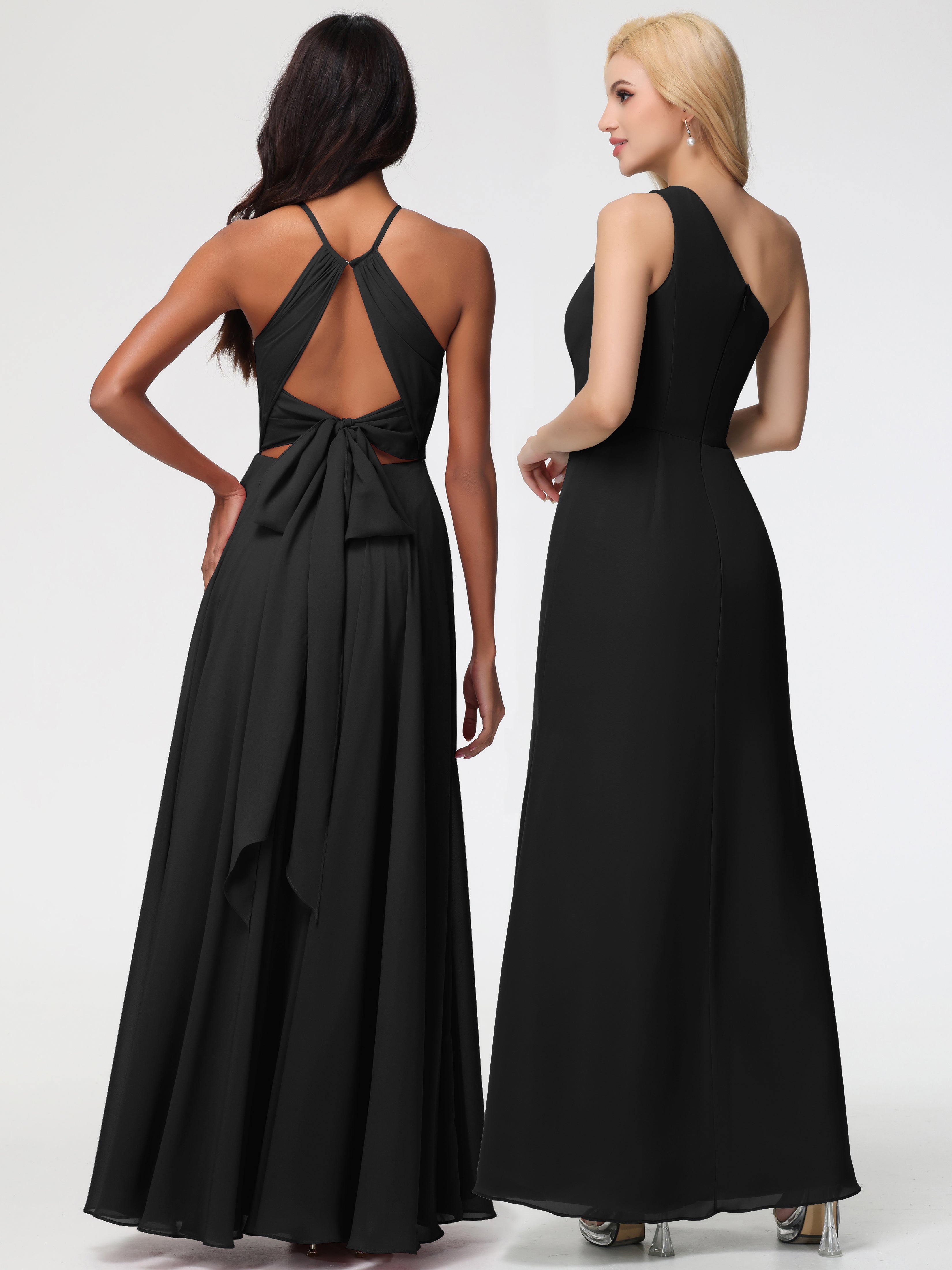 Halter A-Line Sleeveless Floor-Length Split Chiffon Bridesmaid Dresses