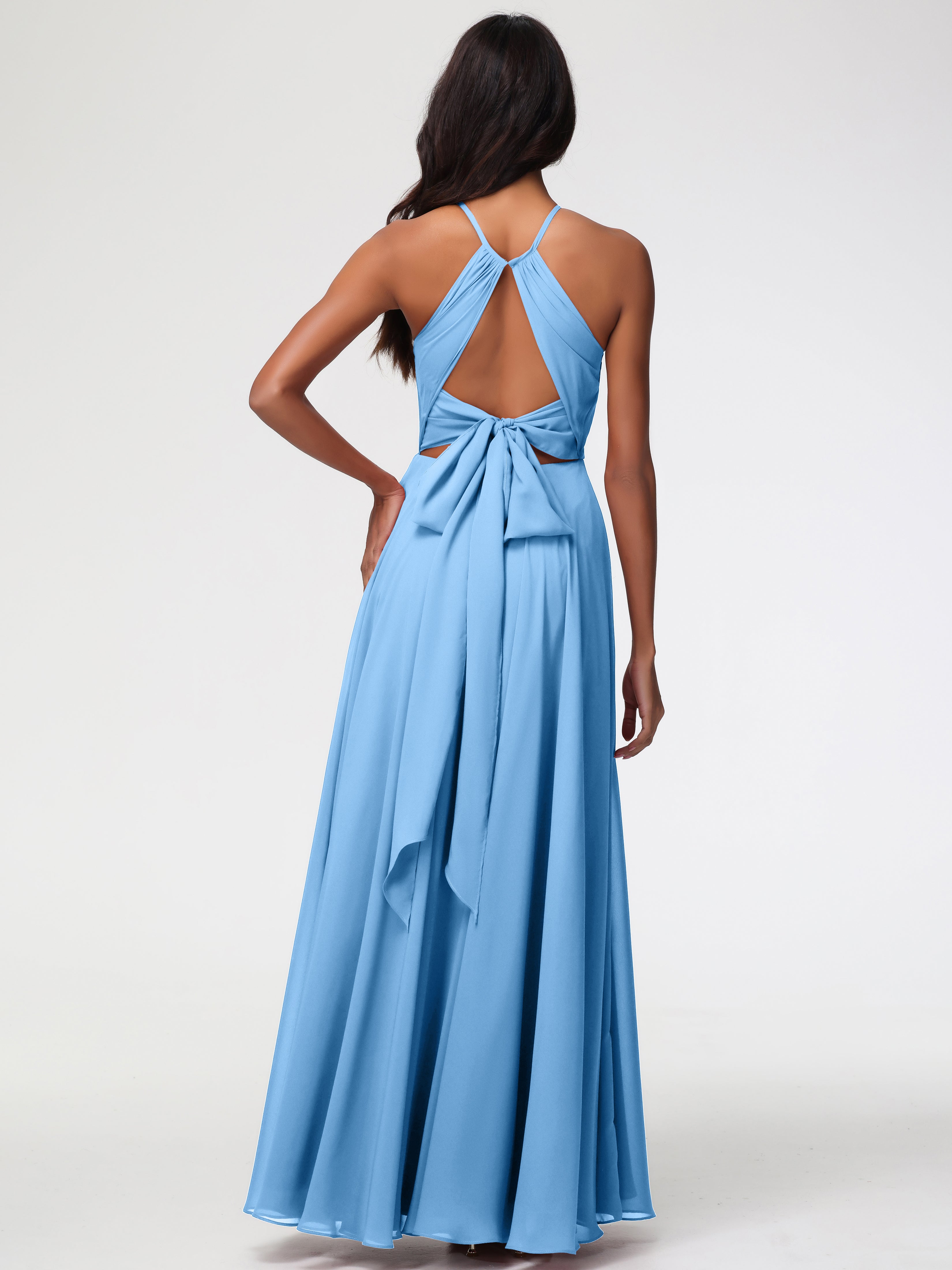 Halter A-Line Sleeveless Floor-Length Split Chiffon Bridesmaid Dresses