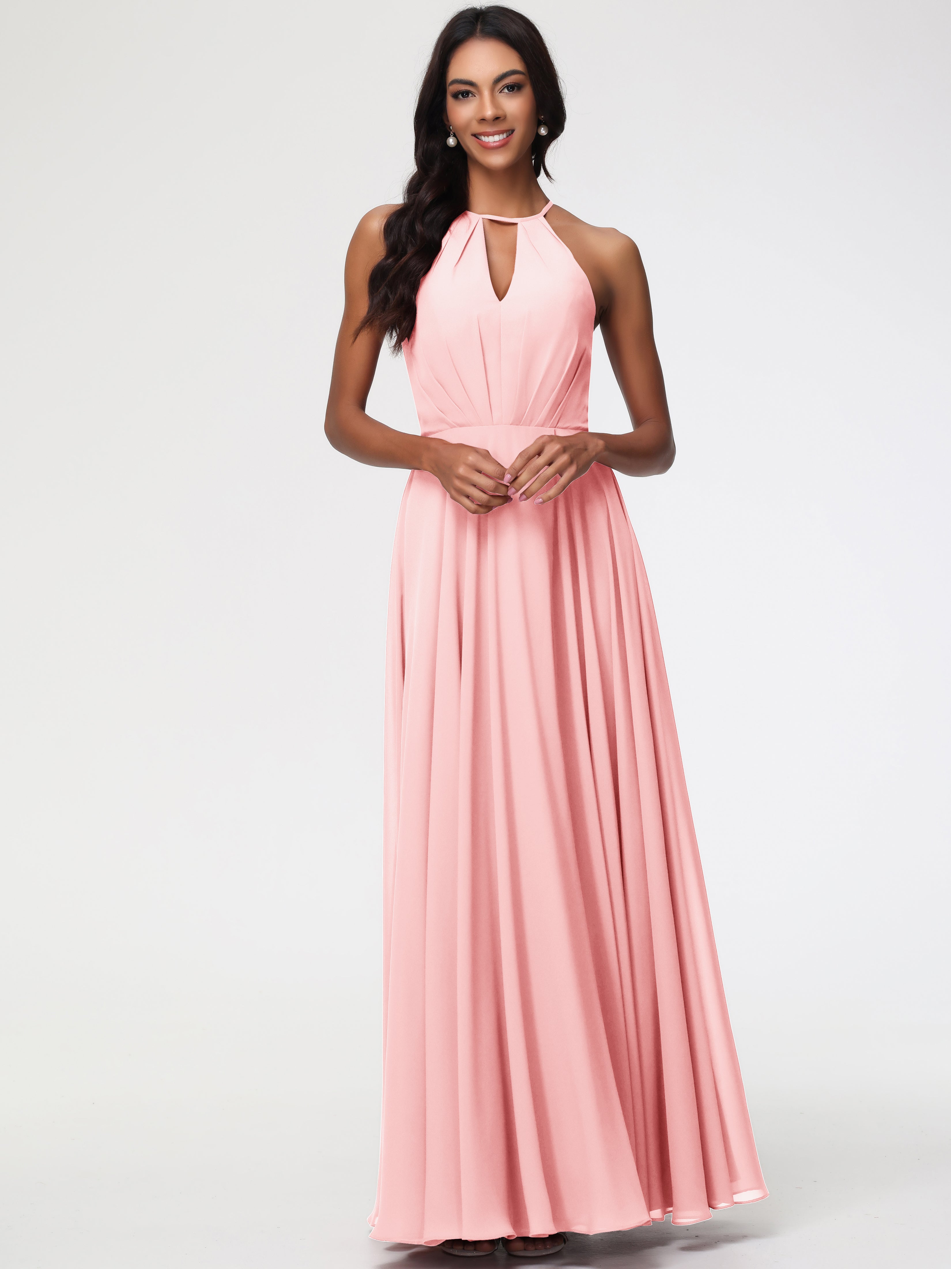 Halter A-Line Sleeveless Floor-Length Split Chiffon Bridesmaid Dresses