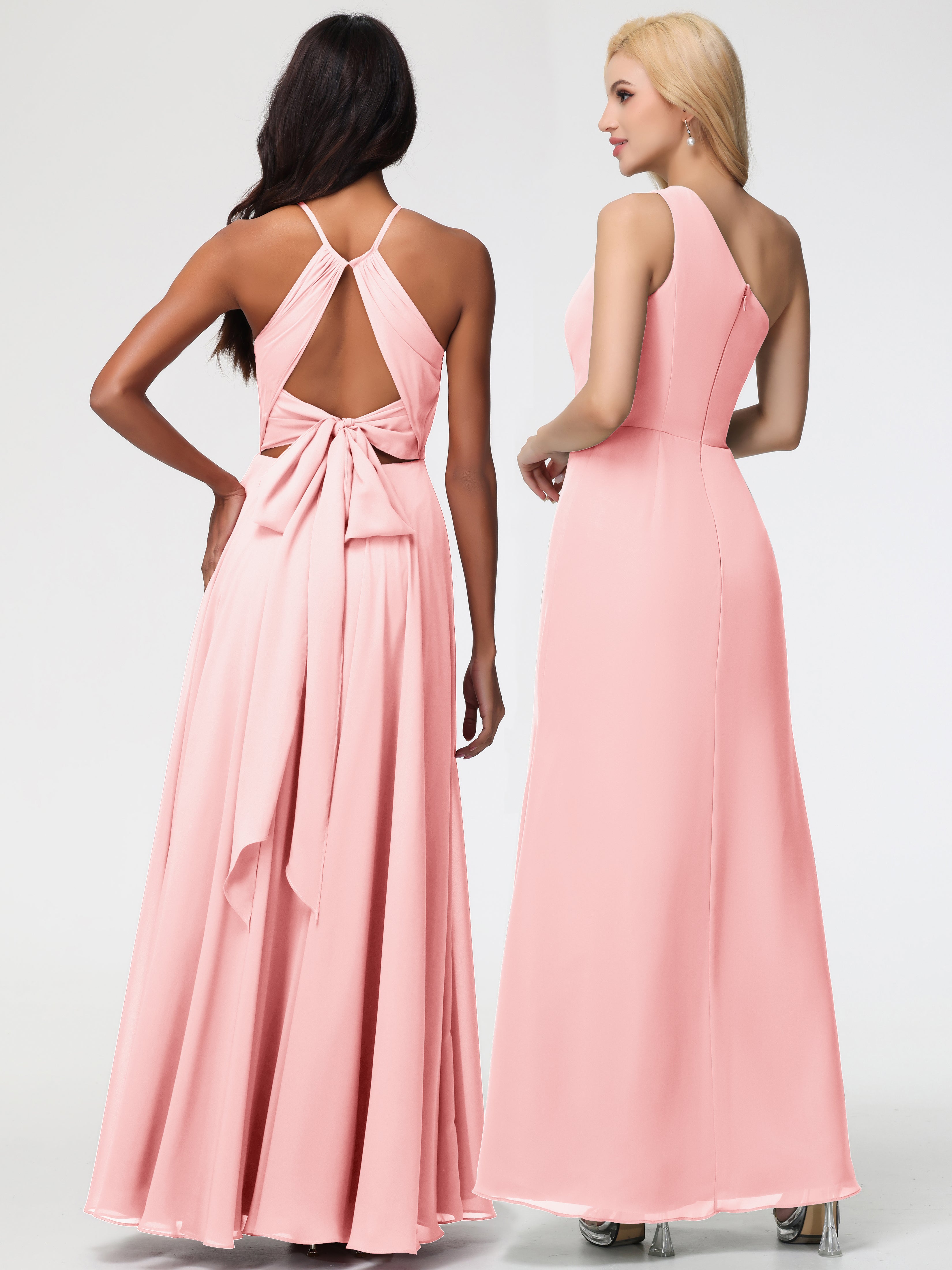 Halter A-Line Sleeveless Floor-Length Split Chiffon Bridesmaid Dresses