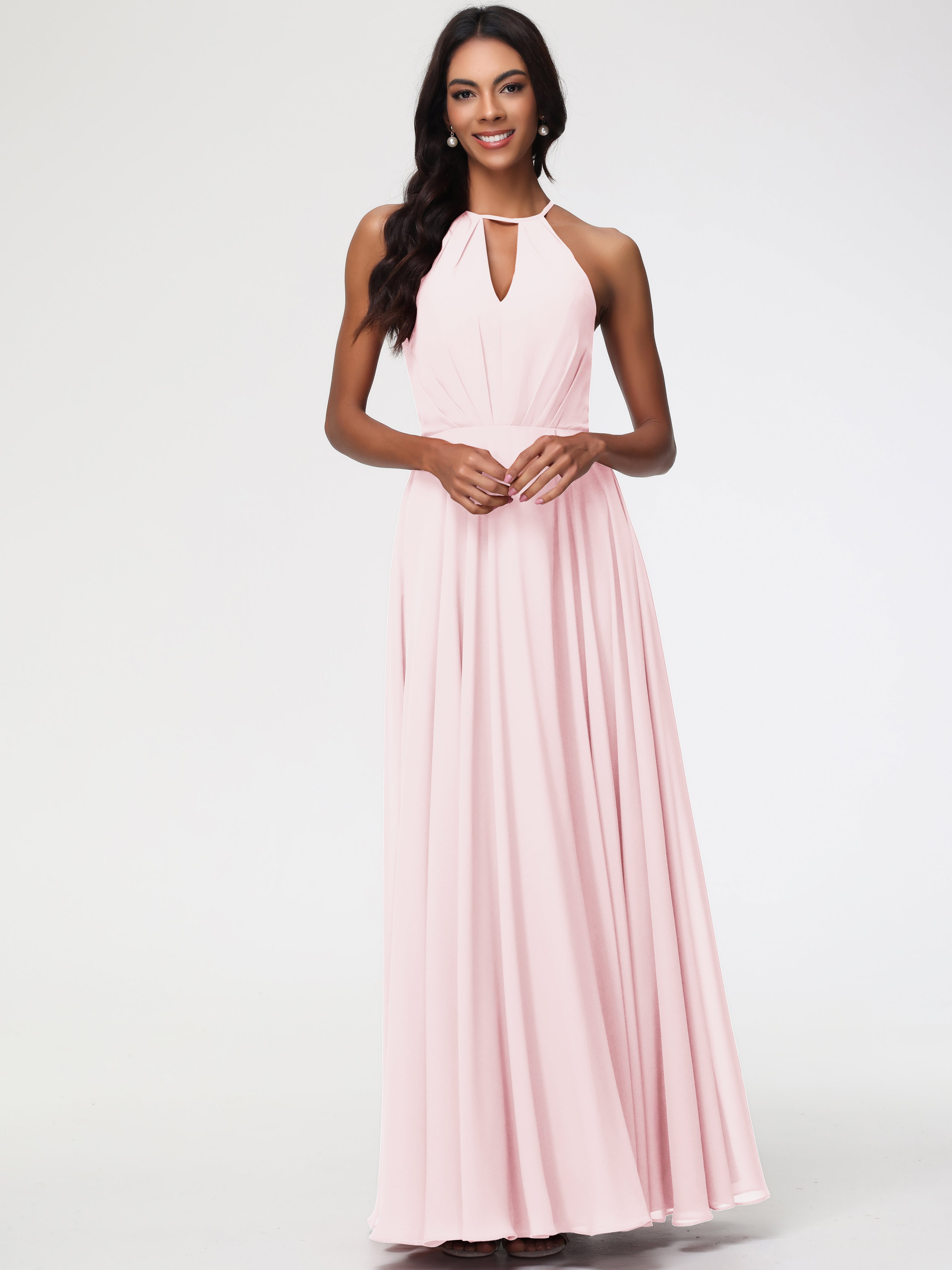 Halter A-Line Sleeveless Floor-Length Split Chiffon Bridesmaid Dresses