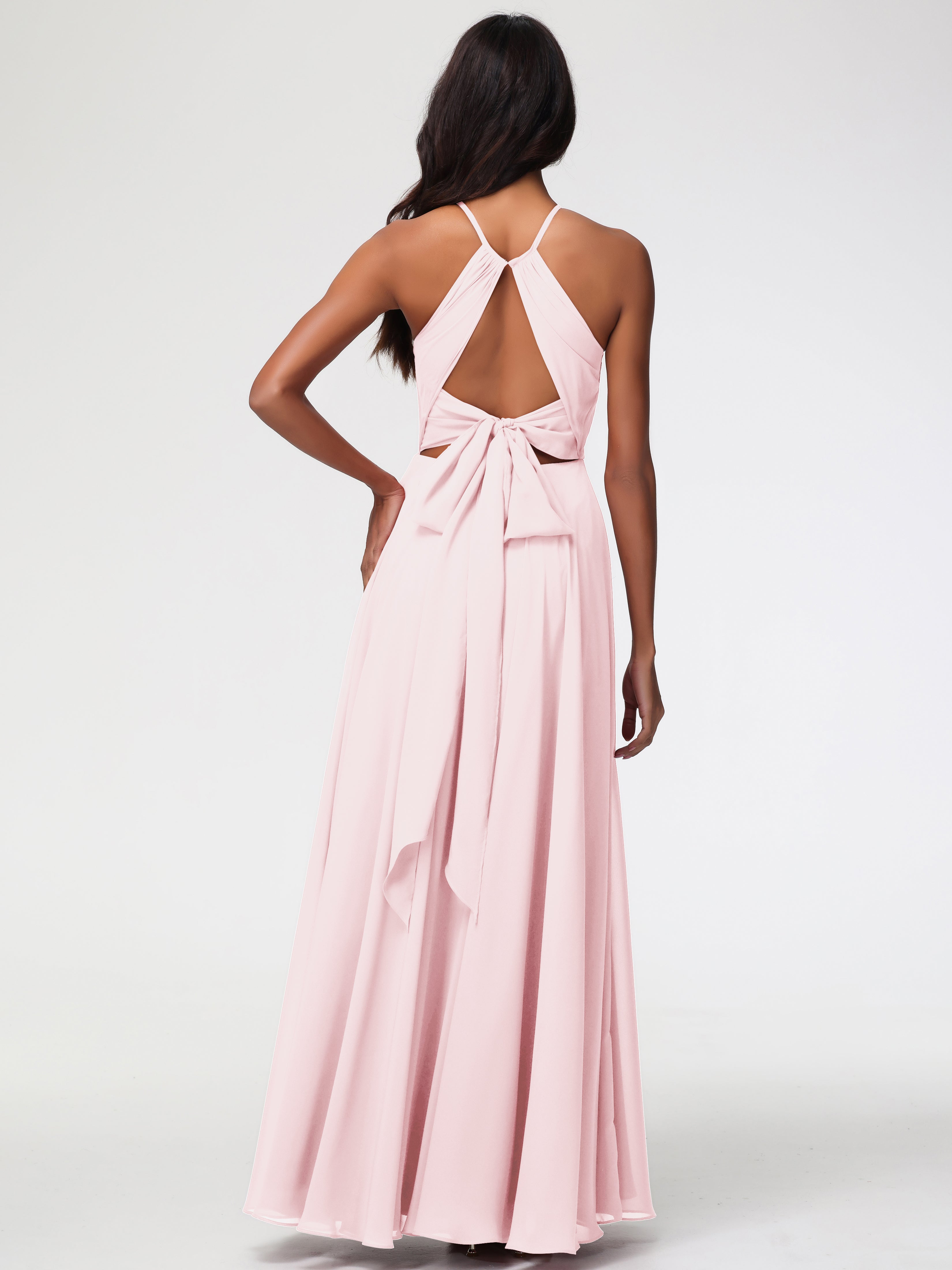 Halter A-Line Sleeveless Floor-Length Split Chiffon Bridesmaid Dresses