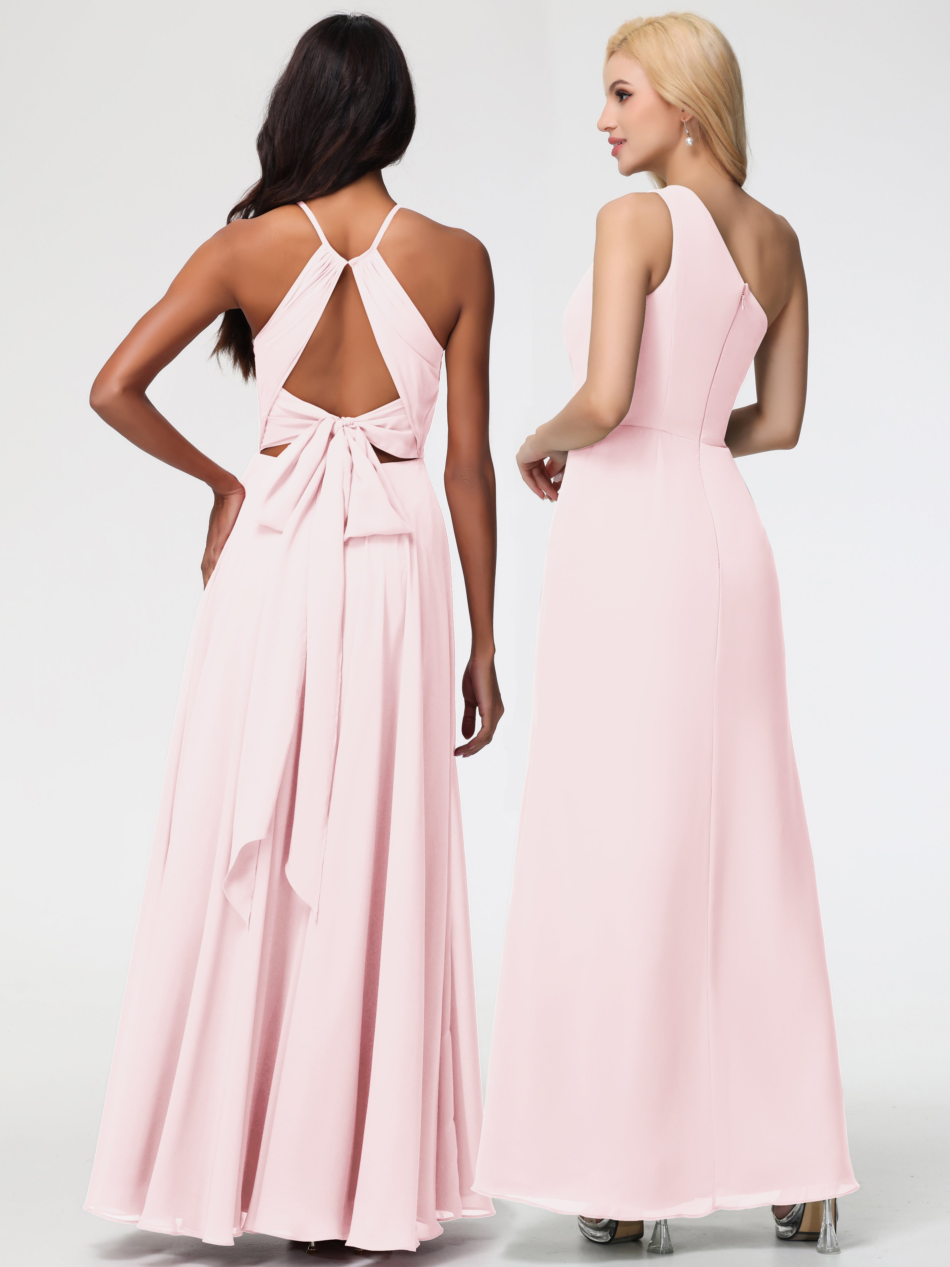 Halter A-Line Sleeveless Floor-Length Split Chiffon Bridesmaid Dresses