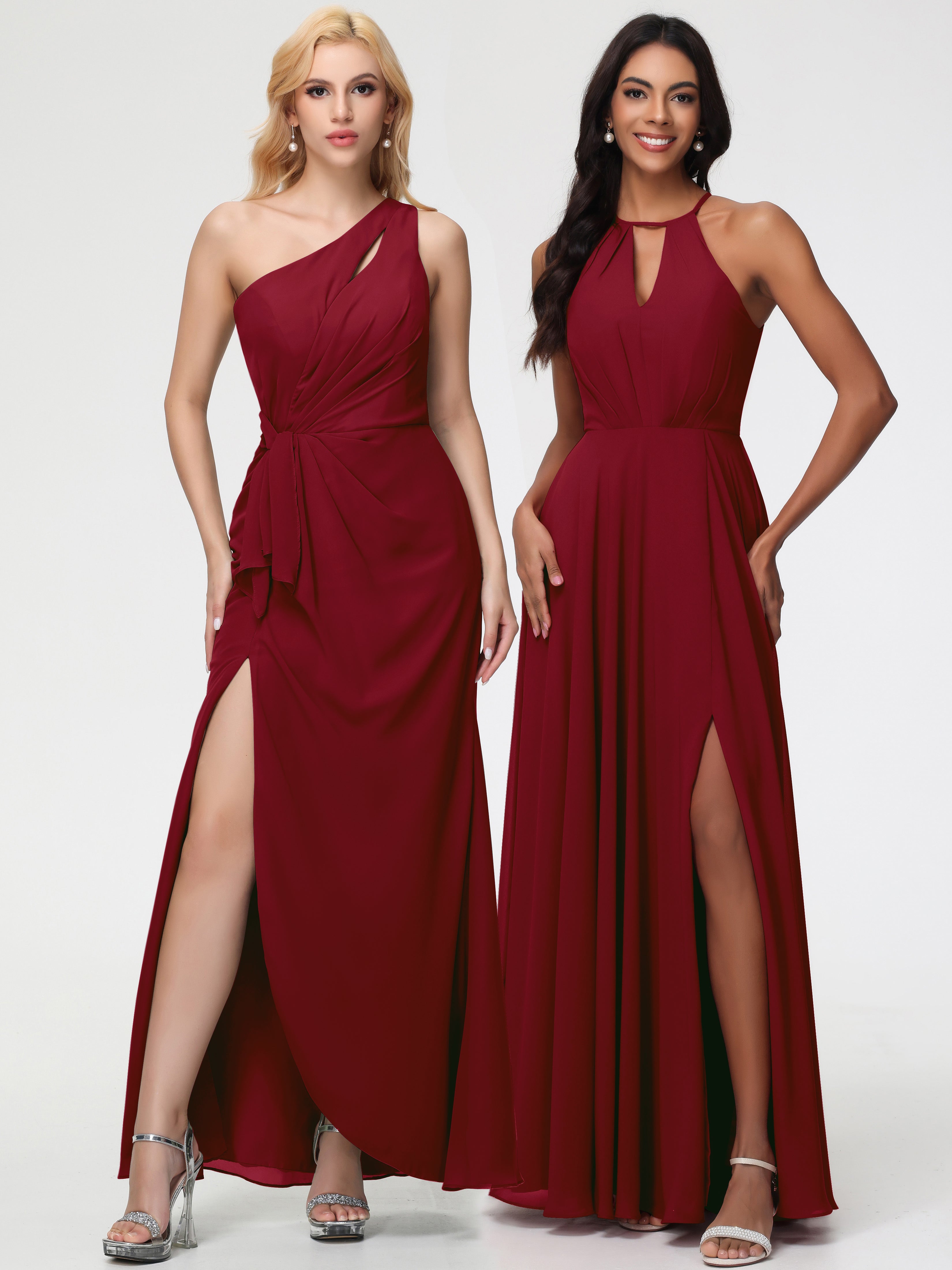 Halter A-Line Sleeveless Floor-Length Split Chiffon Bridesmaid Dresses
