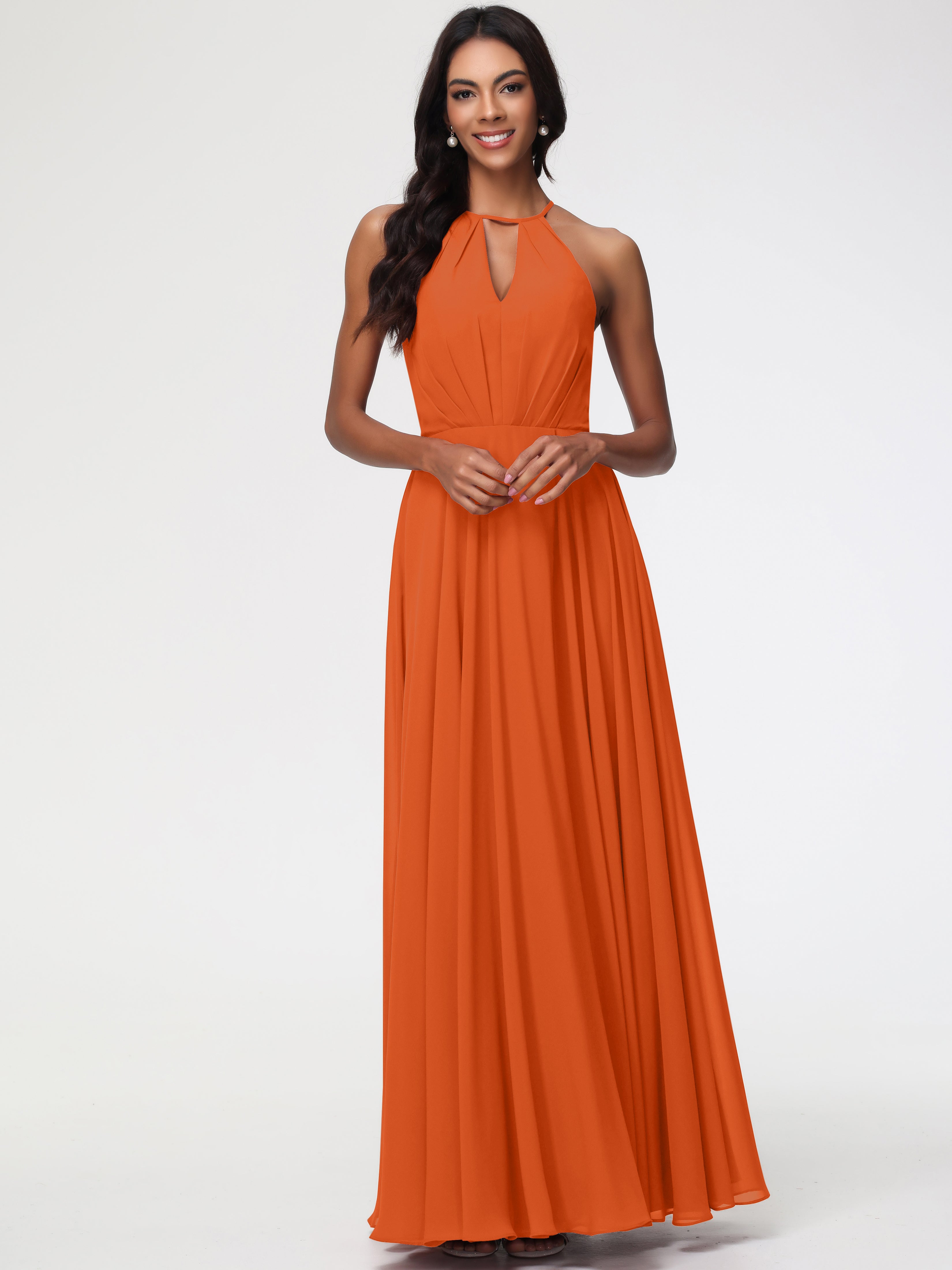 Halter A-Line Sleeveless Floor-Length Split Chiffon Bridesmaid Dresses