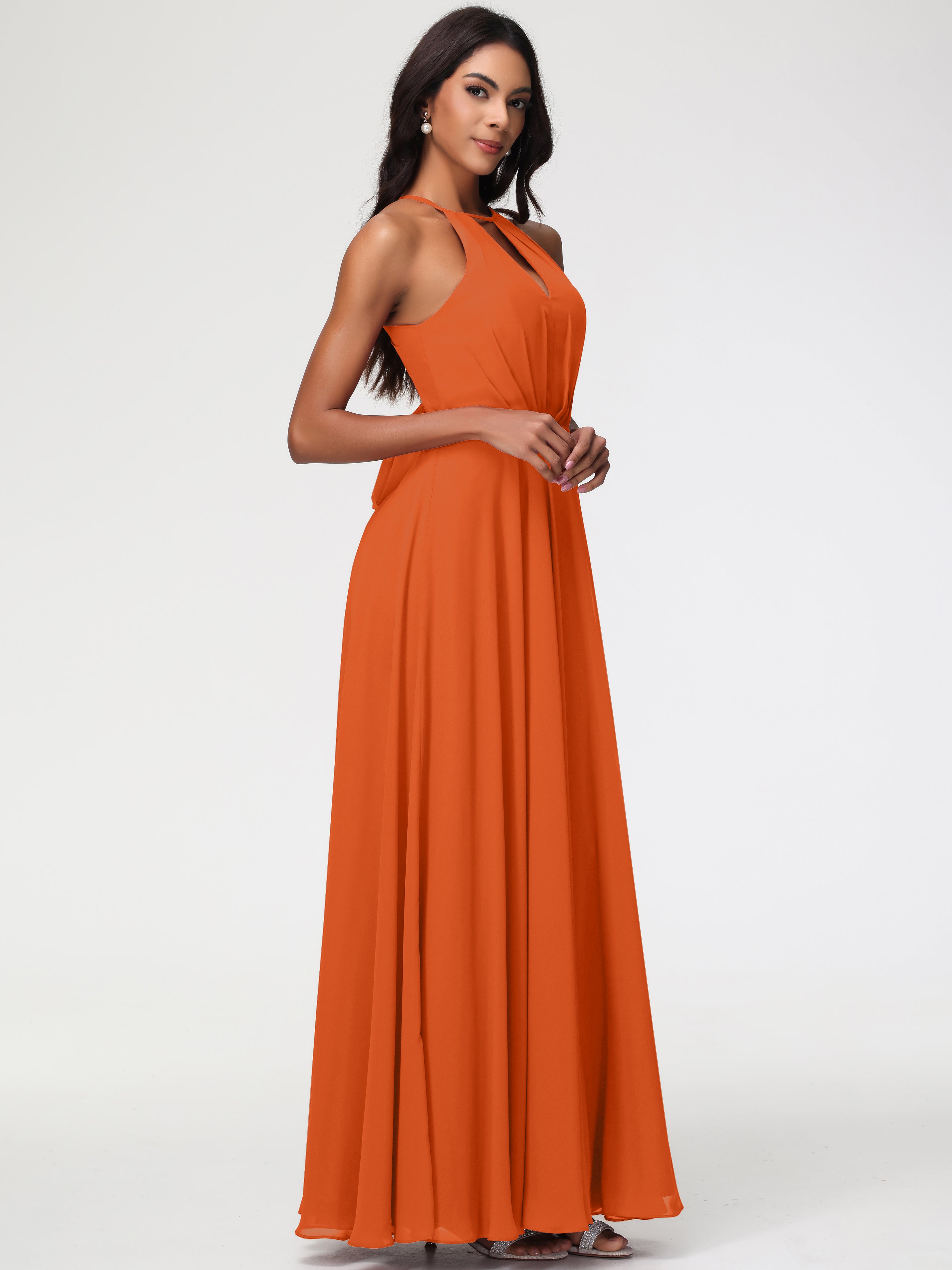Halter A-Line Sleeveless Floor-Length Split Chiffon Bridesmaid Dresses