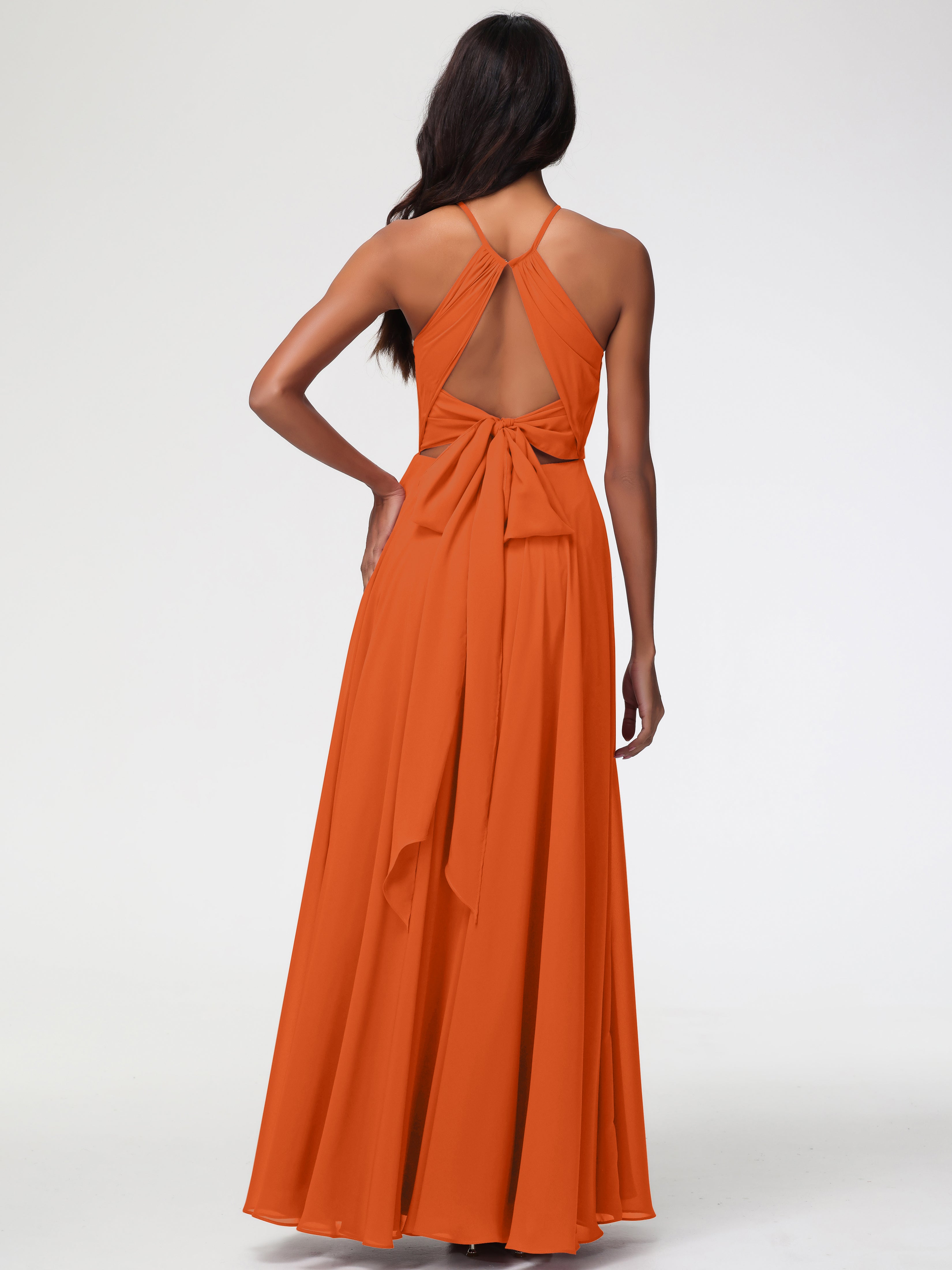 Halter A-Line Sleeveless Floor-Length Split Chiffon Bridesmaid Dresses