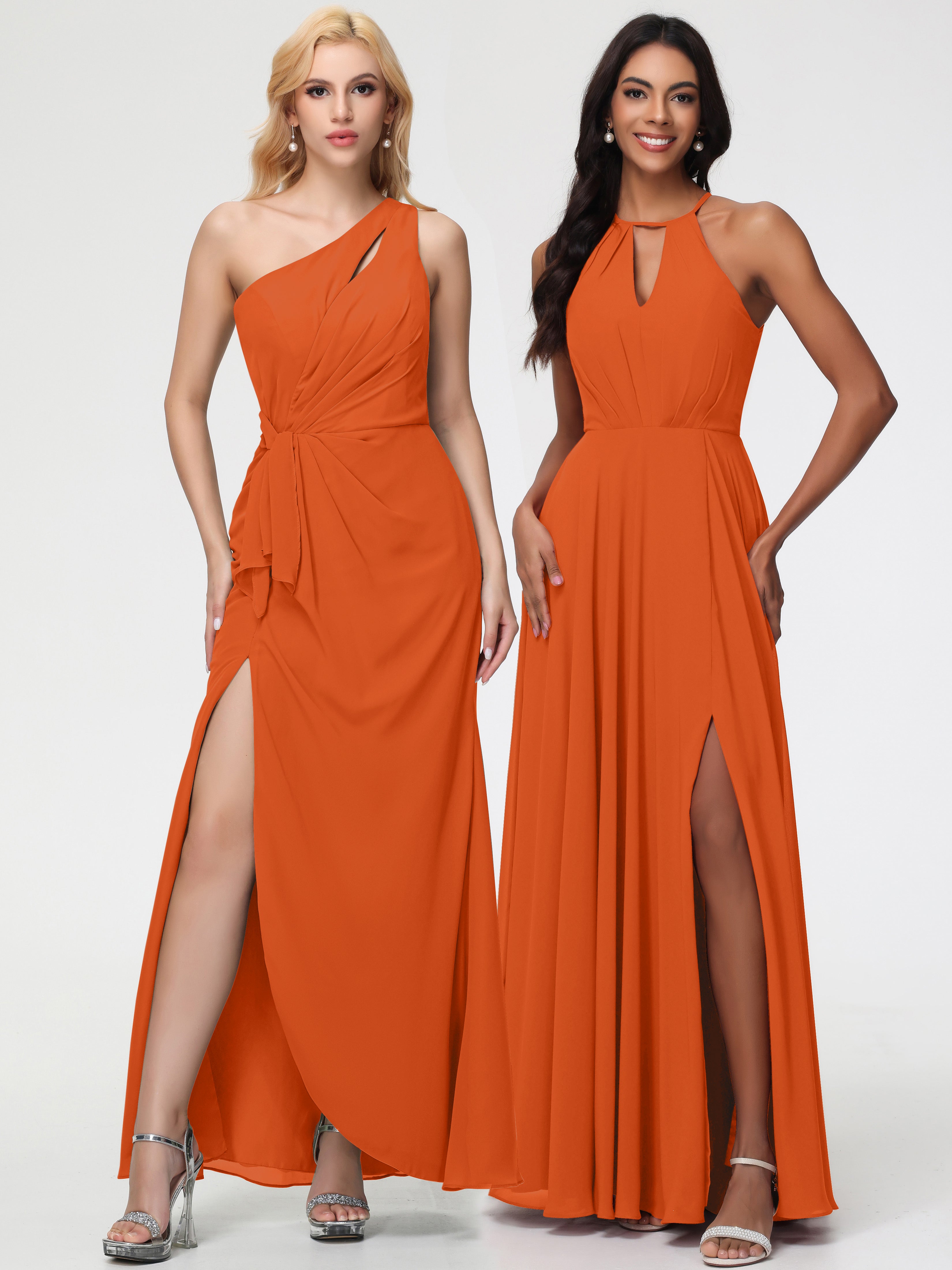 Halter A-Line Sleeveless Floor-Length Split Chiffon Bridesmaid Dresses