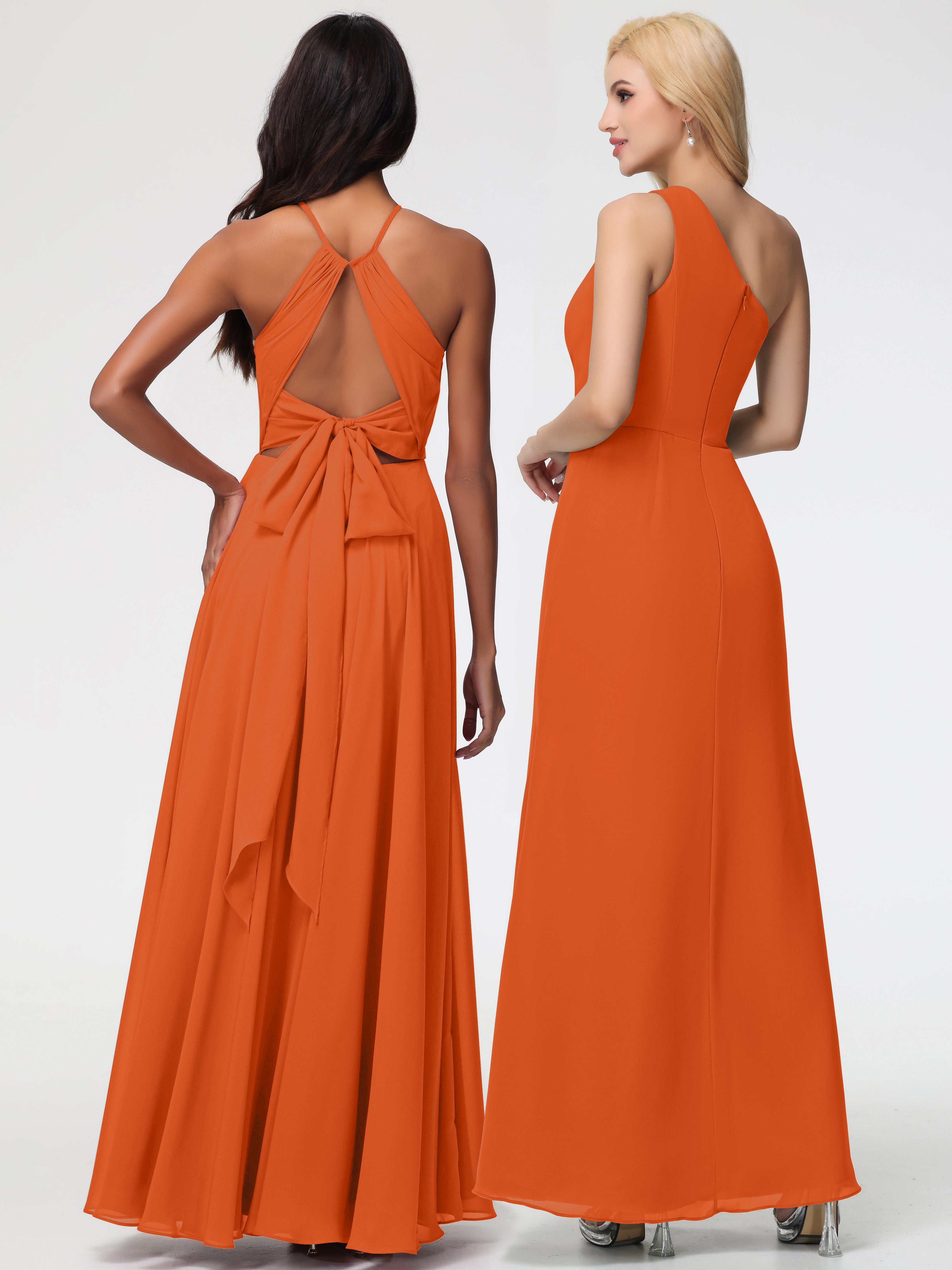 Halter A-Line Sleeveless Floor-Length Split Chiffon Bridesmaid Dresses