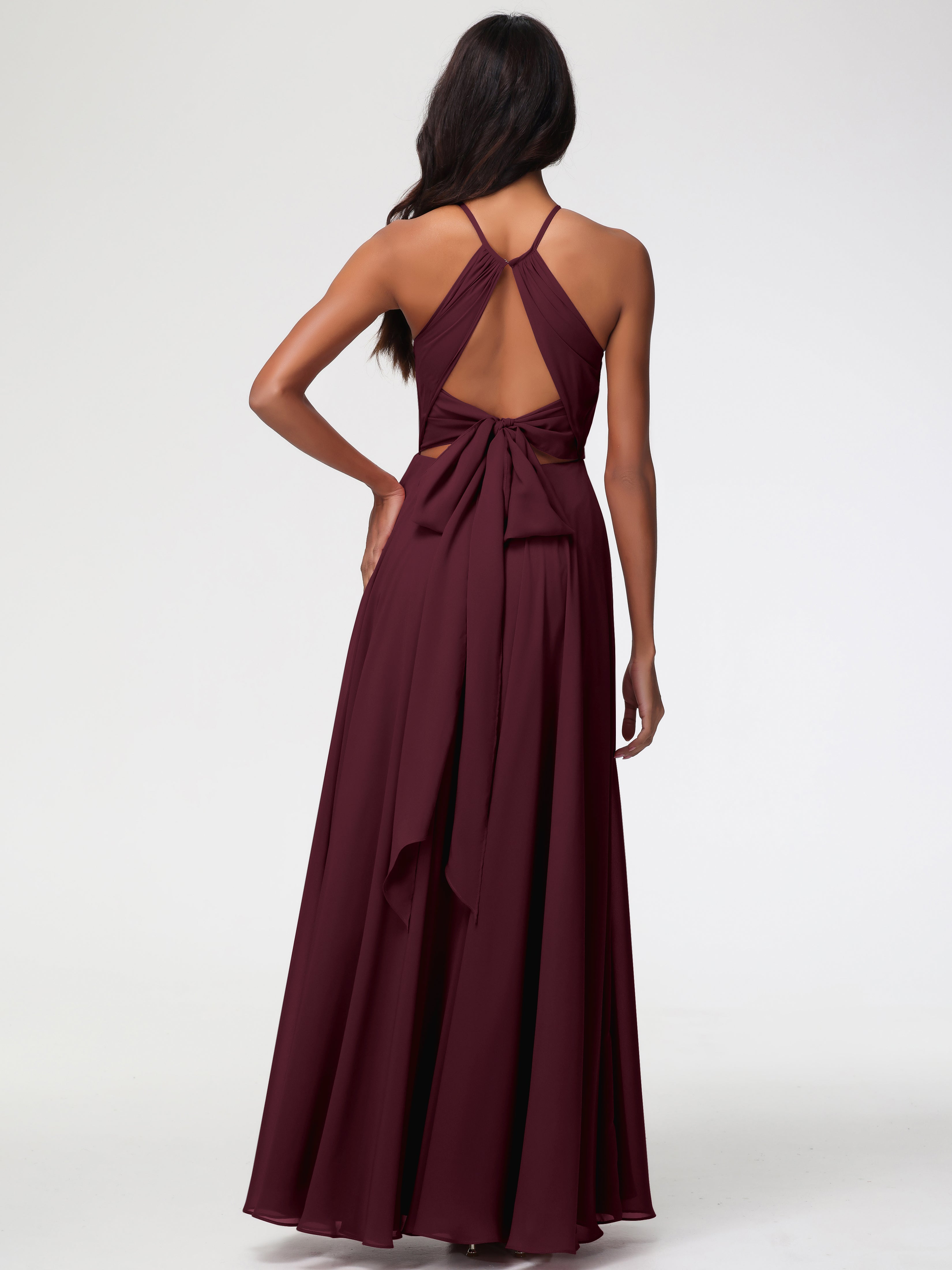 Halter A-Line Sleeveless Floor-Length Split Chiffon Bridesmaid Dresses