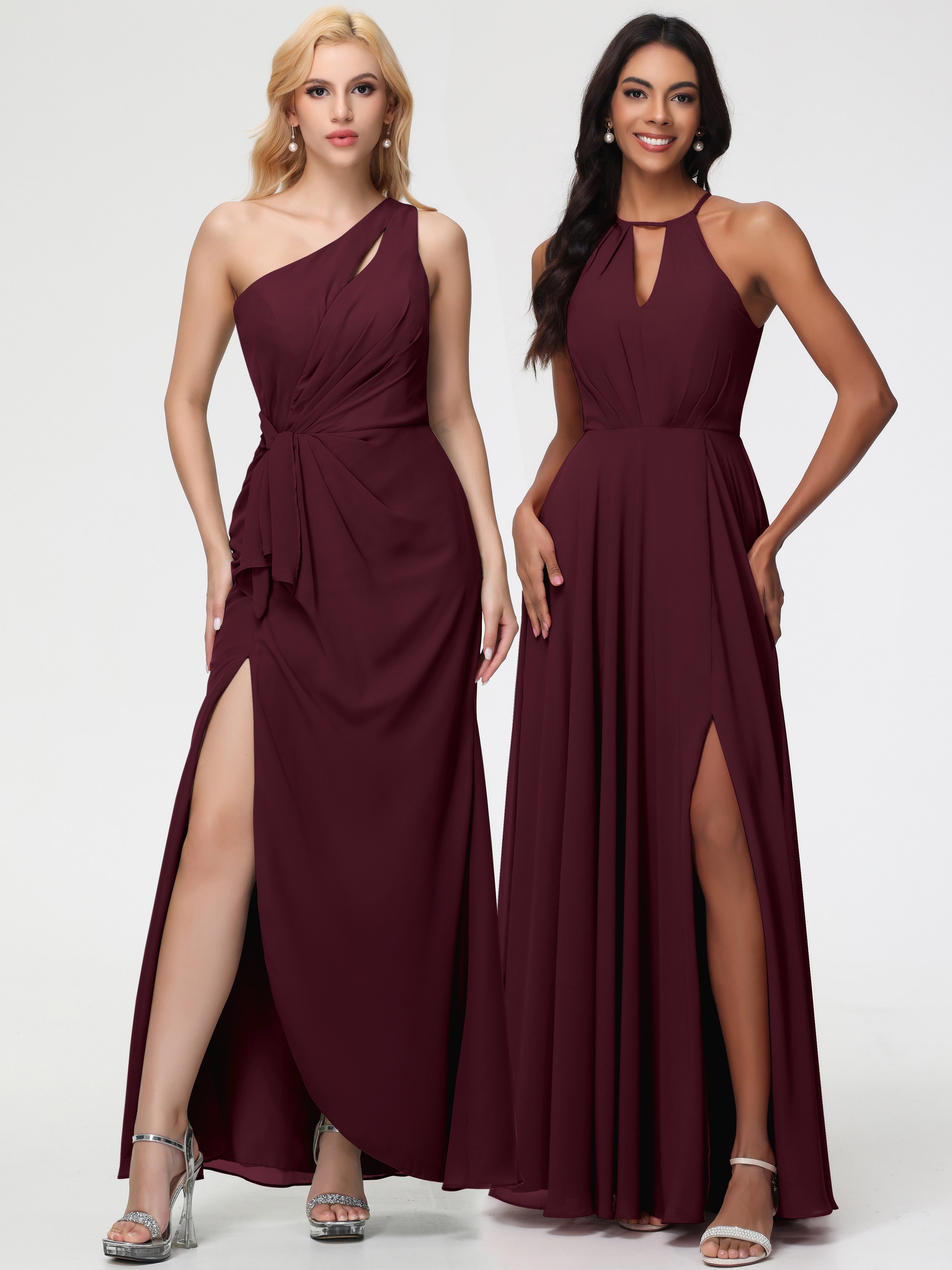 Halter A-Line Sleeveless Floor-Length Split Chiffon Bridesmaid Dresses
