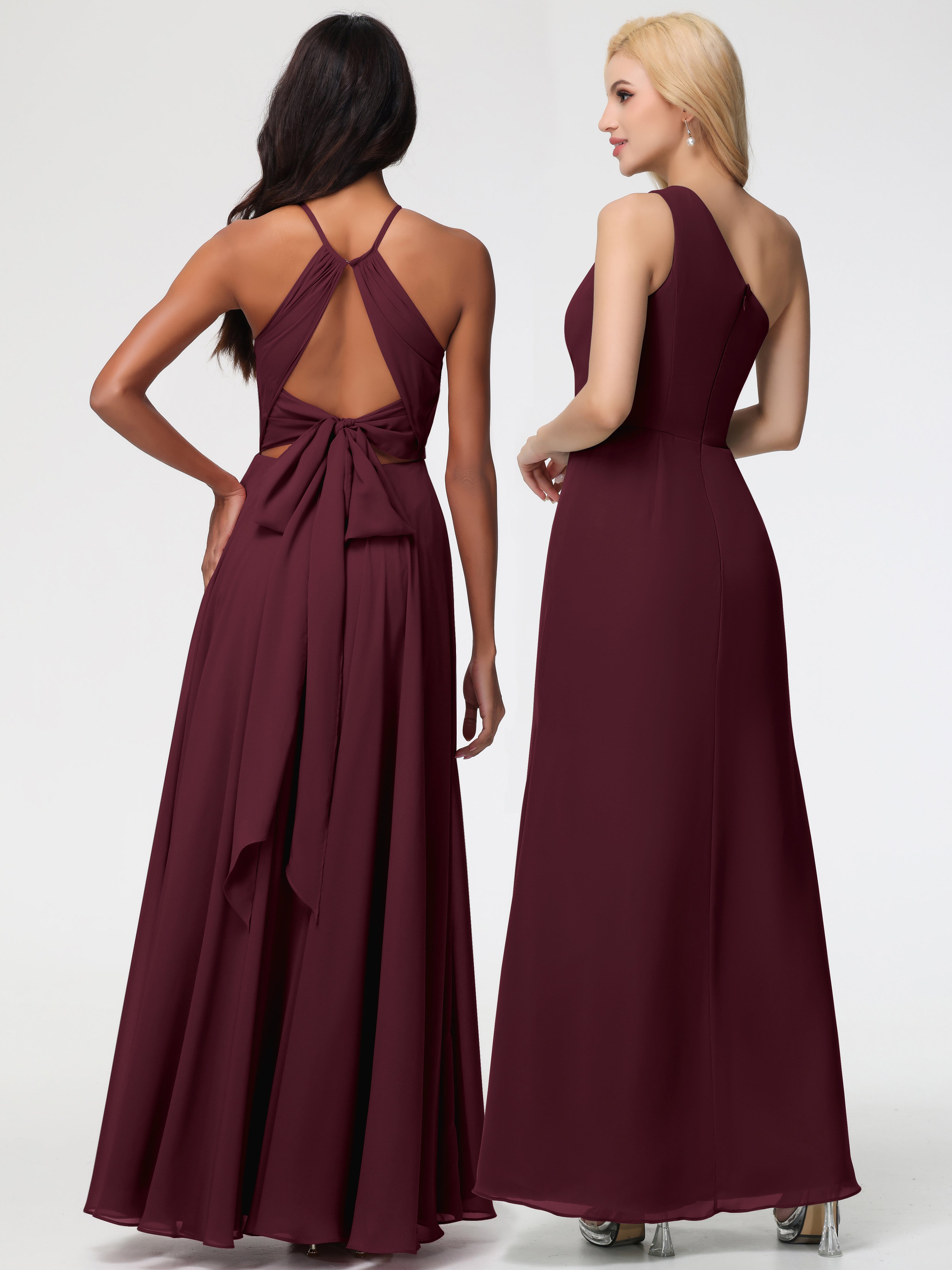 Halter A-Line Sleeveless Floor-Length Split Chiffon Bridesmaid Dresses