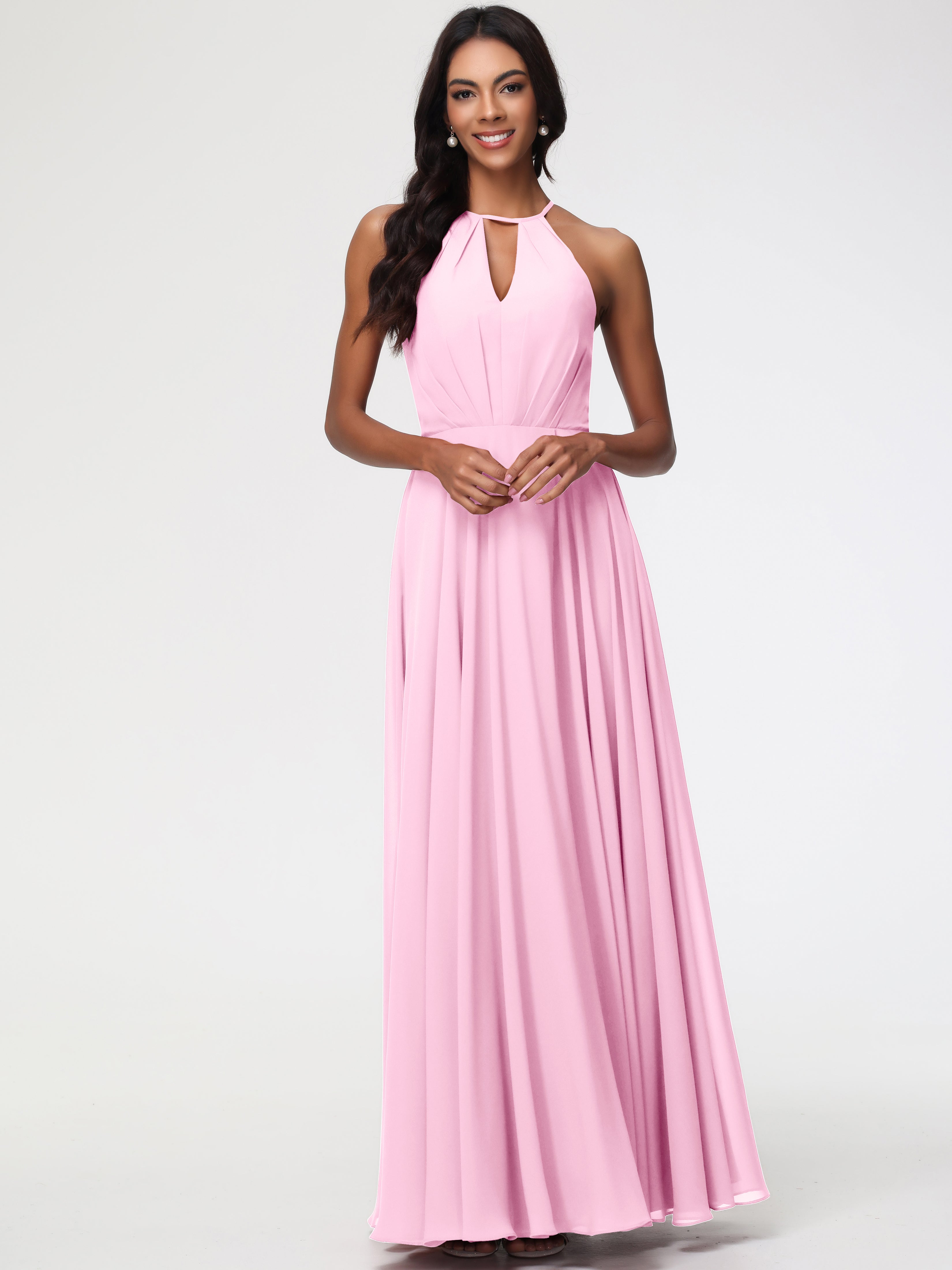Halter A-Line Sleeveless Floor-Length Split Chiffon Bridesmaid Dresses