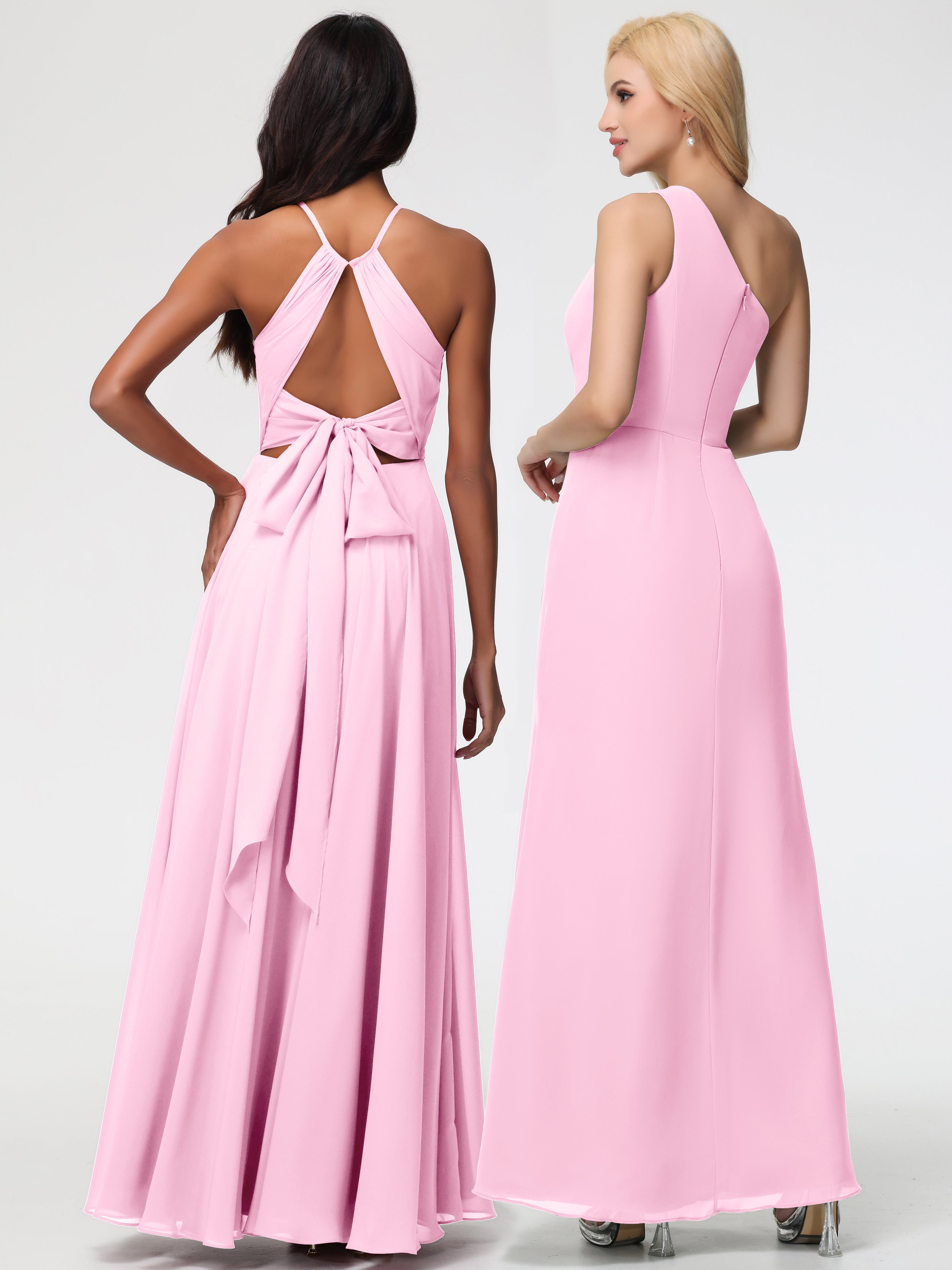 Halter A-Line Sleeveless Floor-Length Split Chiffon Bridesmaid Dresses