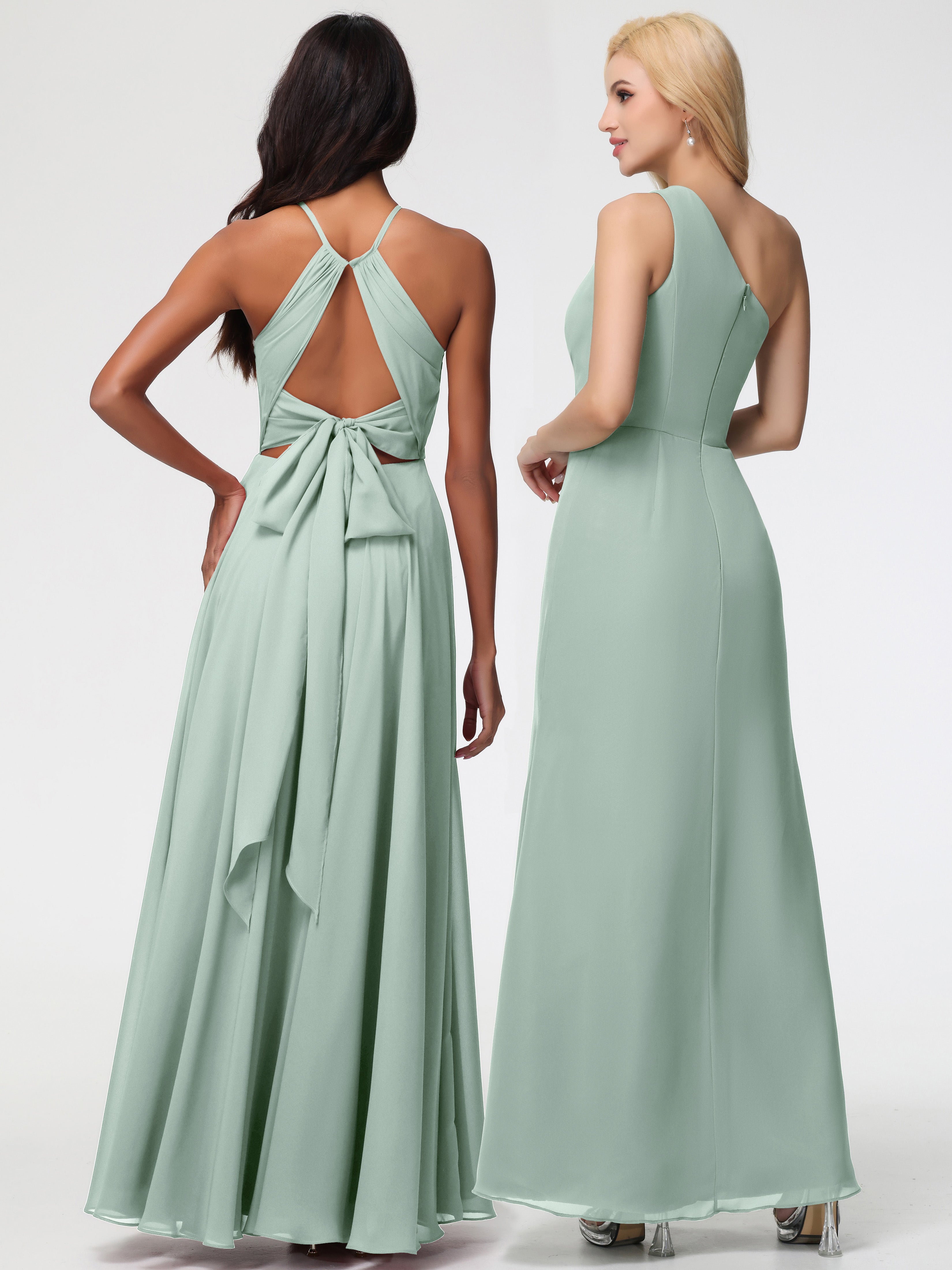 Halter A-Line Sleeveless Floor-Length Split Chiffon Bridesmaid Dresses