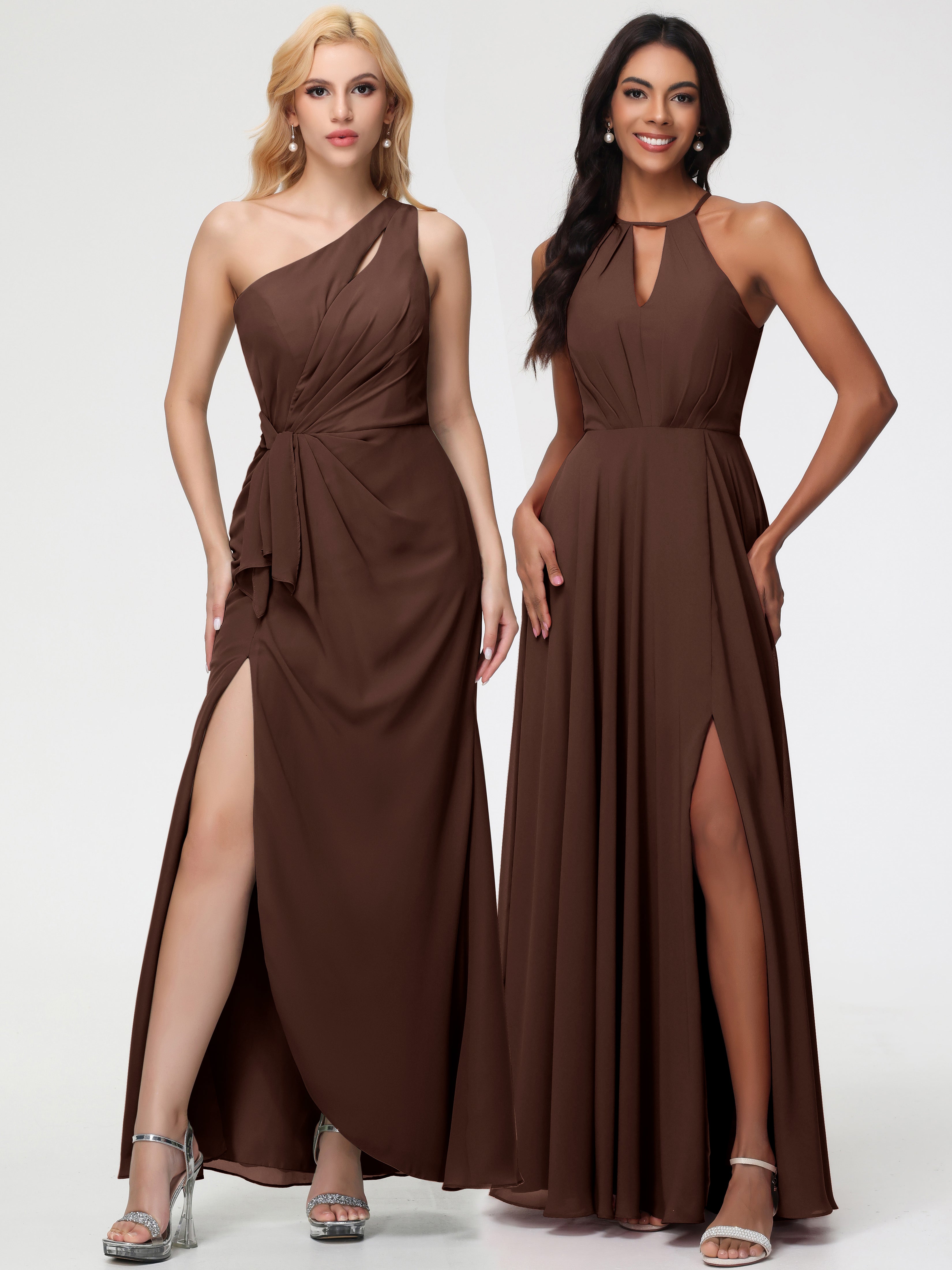 Halter A-Line Sleeveless Floor-Length Split Chiffon Bridesmaid Dresses