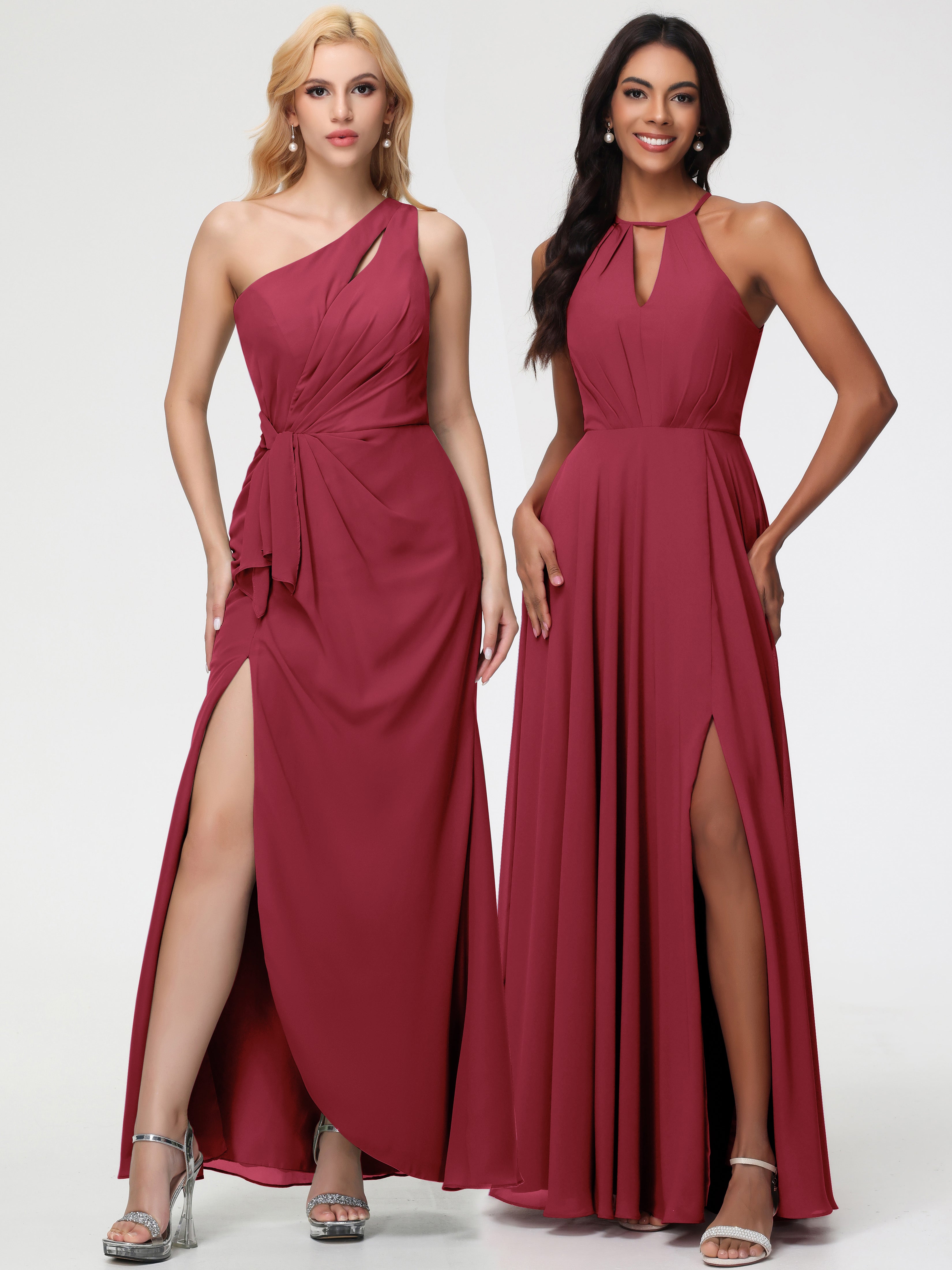 Halter A-Line Sleeveless Floor-Length Split Chiffon Bridesmaid Dresses