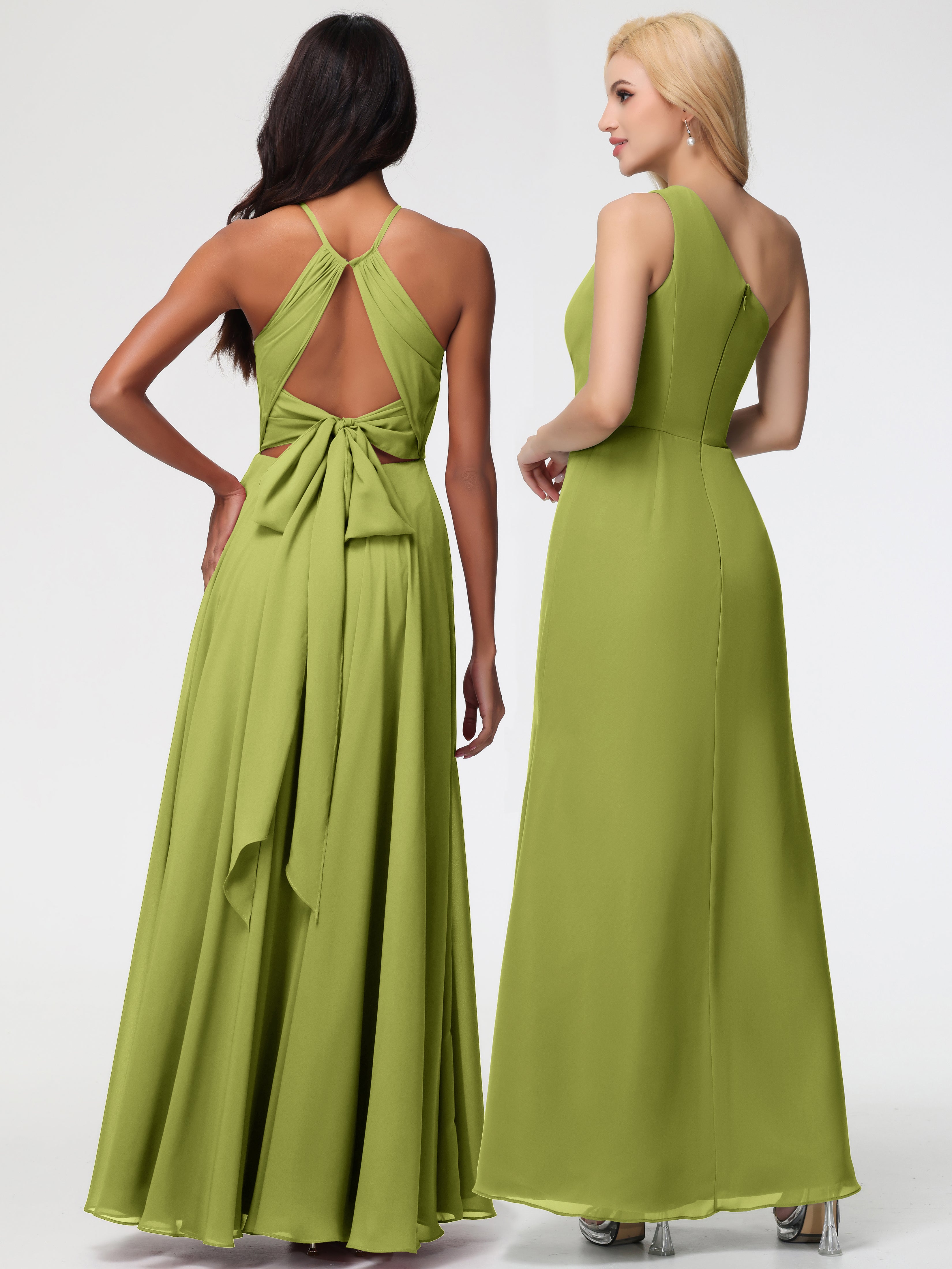 Halter A-Line Sleeveless Floor-Length Split Chiffon Bridesmaid Dresses