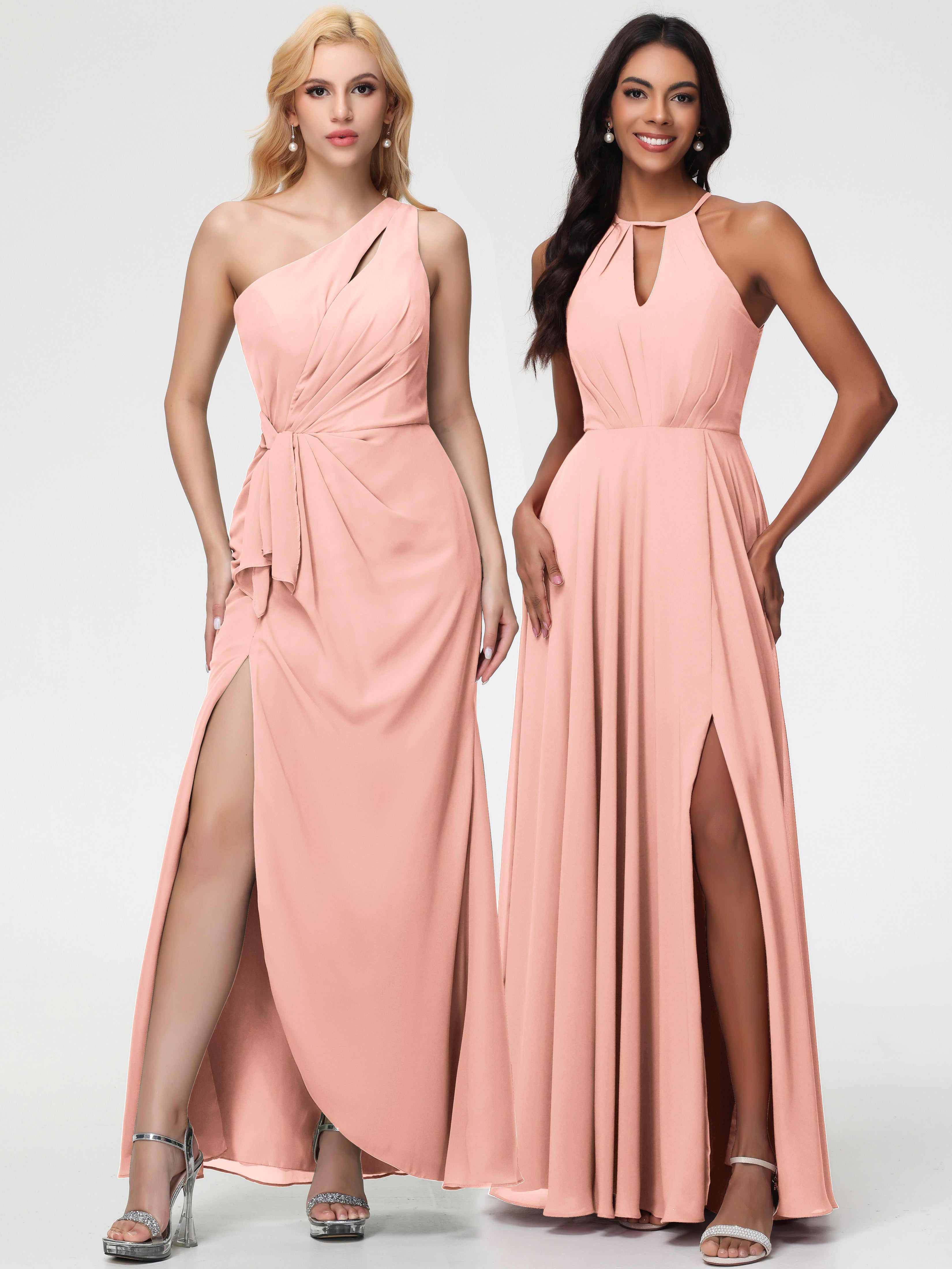 Halter A-Line Sleeveless Floor-Length Split Chiffon Bridesmaid Dresses
