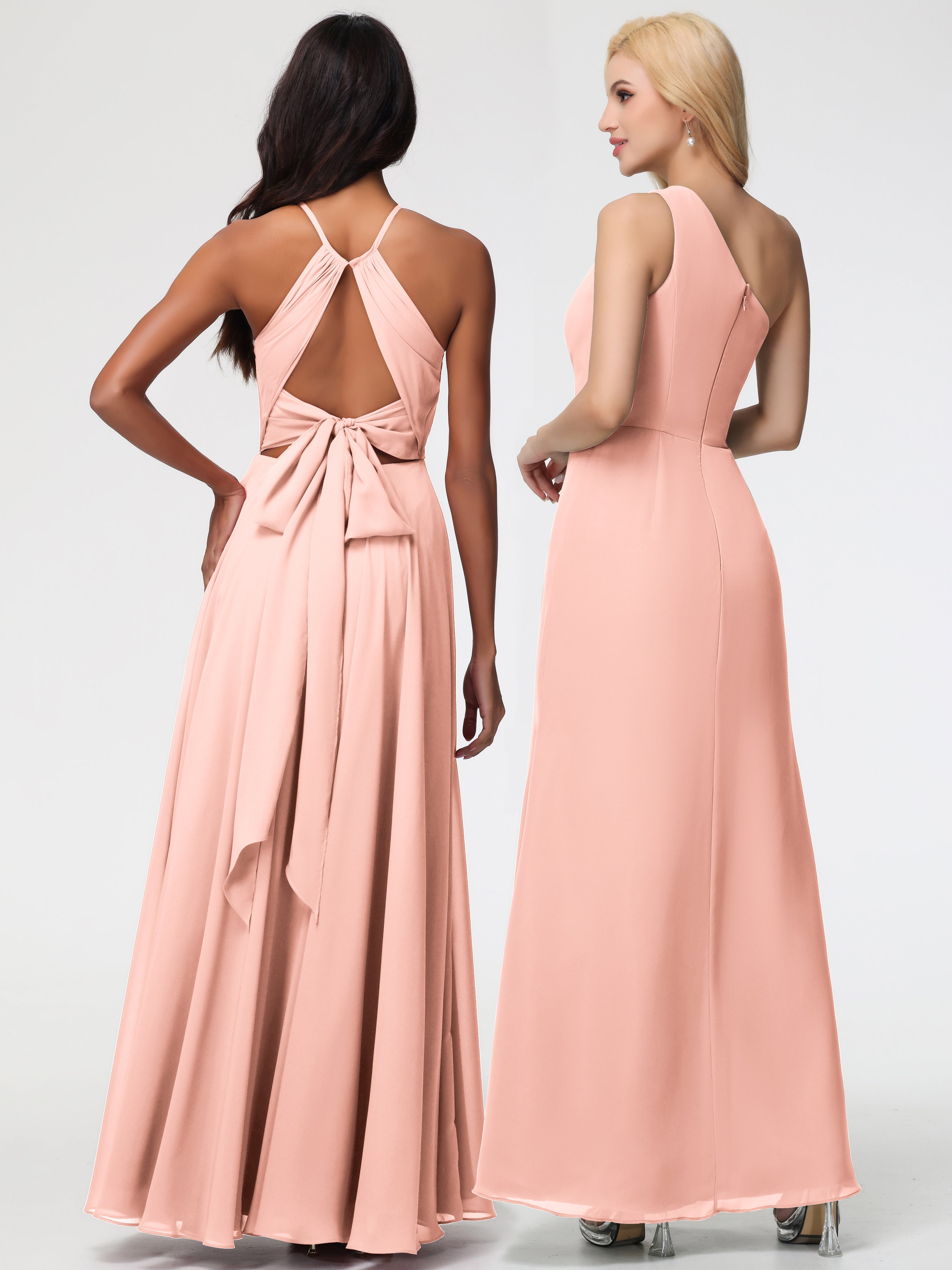 Halter A-Line Sleeveless Floor-Length Split Chiffon Bridesmaid Dresses