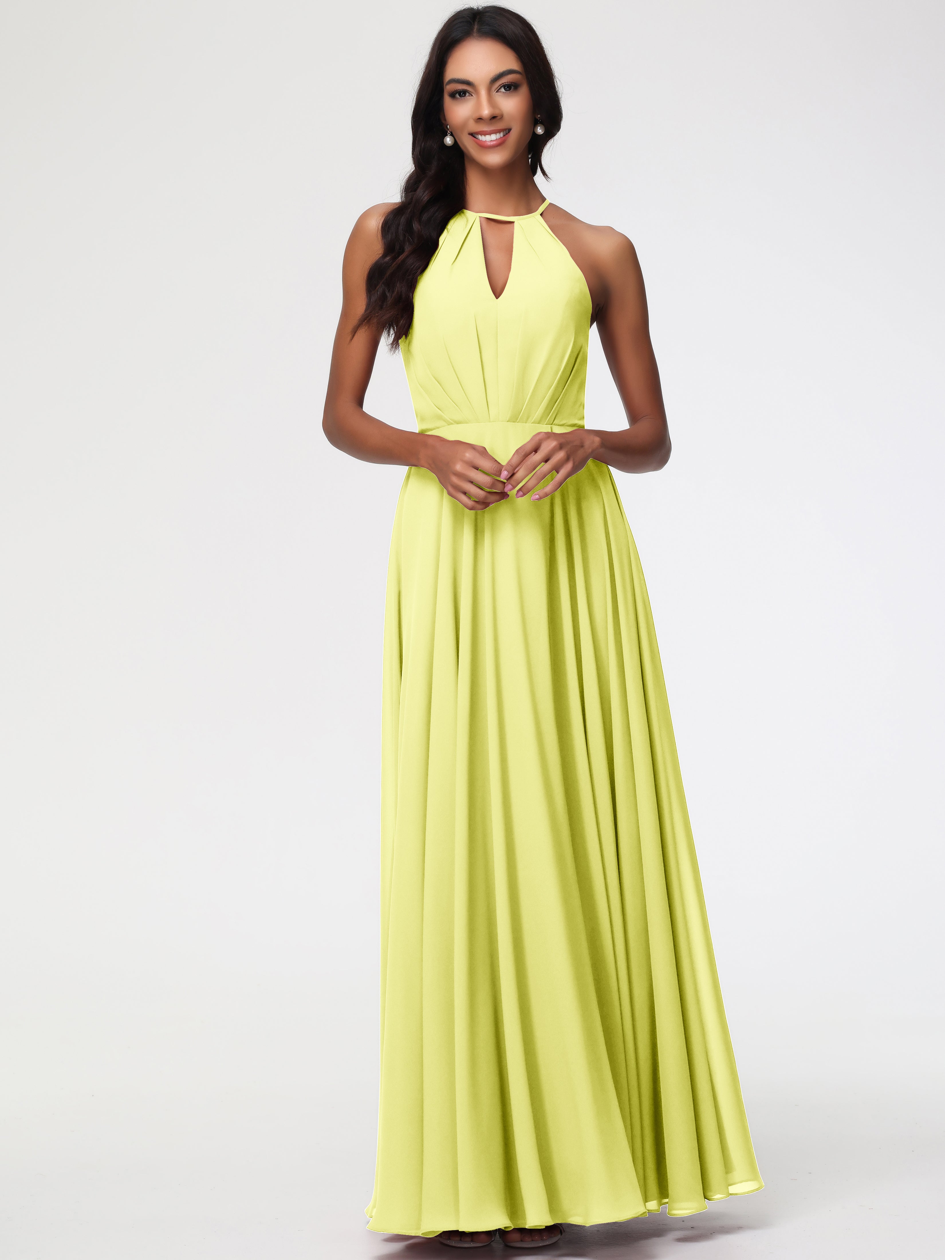 Halter A-Line Sleeveless Floor-Length Split Chiffon Bridesmaid Dresses