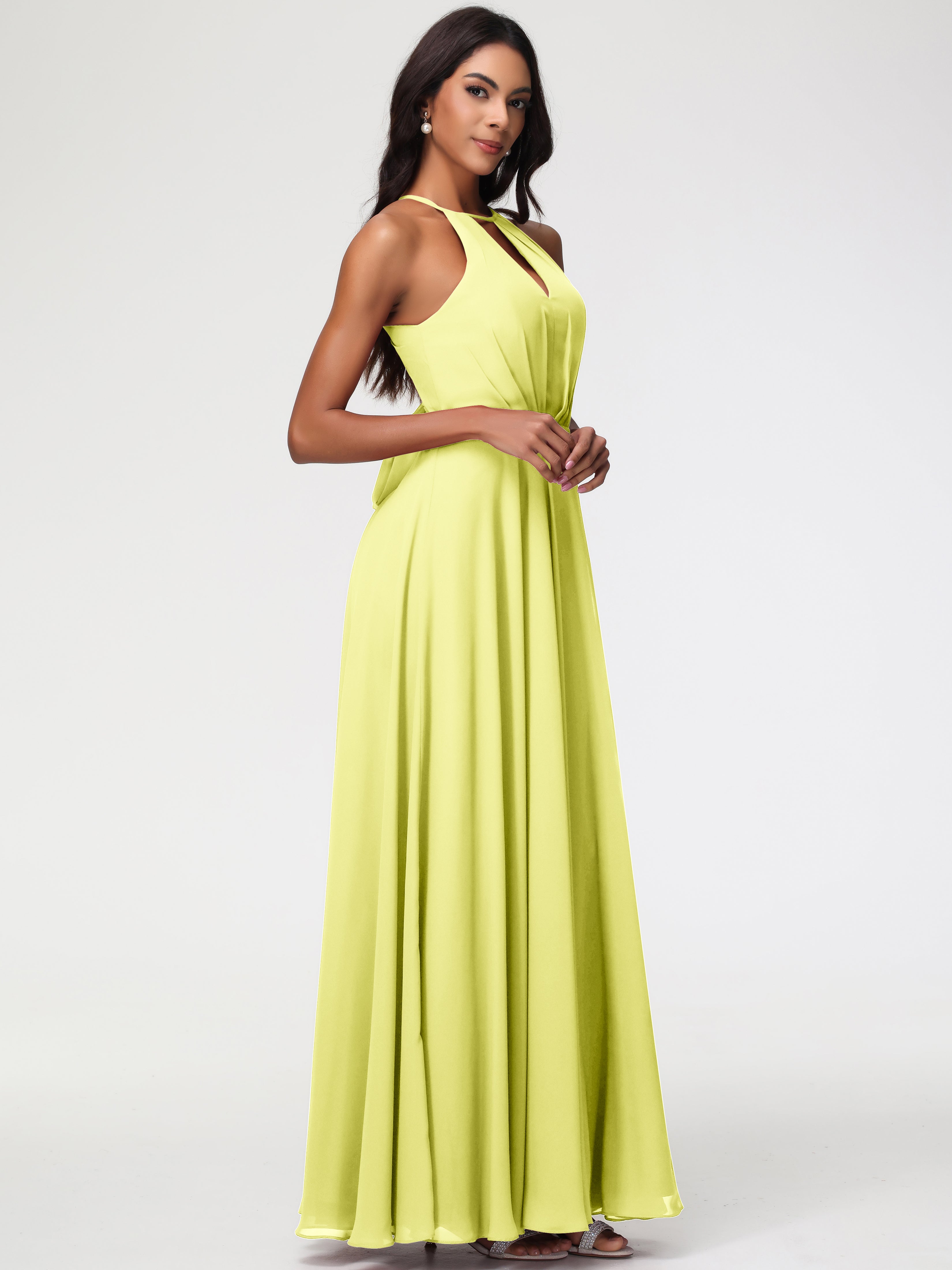Halter A-Line Sleeveless Floor-Length Split Chiffon Bridesmaid Dresses