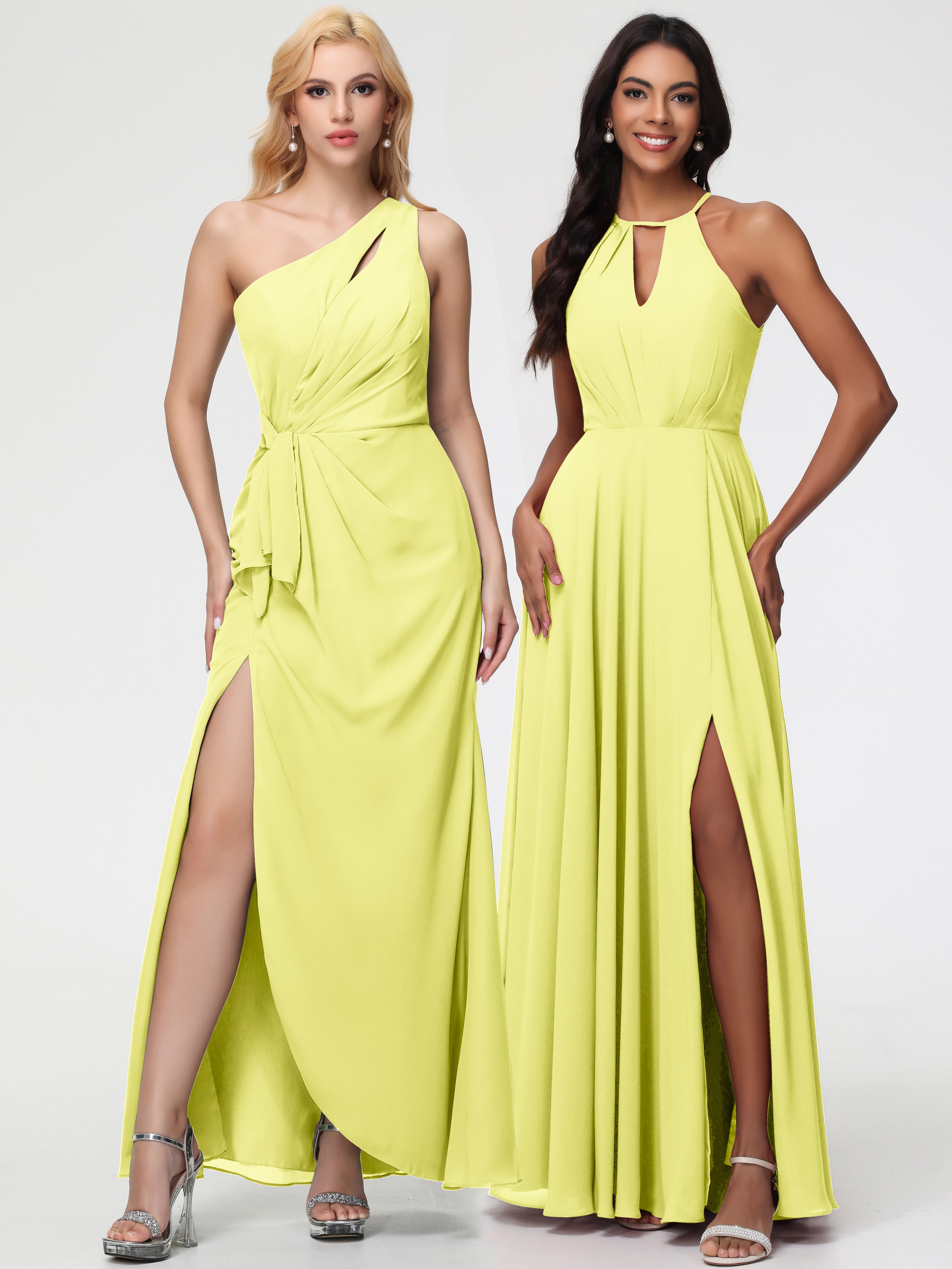 Halter A-Line Sleeveless Floor-Length Split Chiffon Bridesmaid Dresses