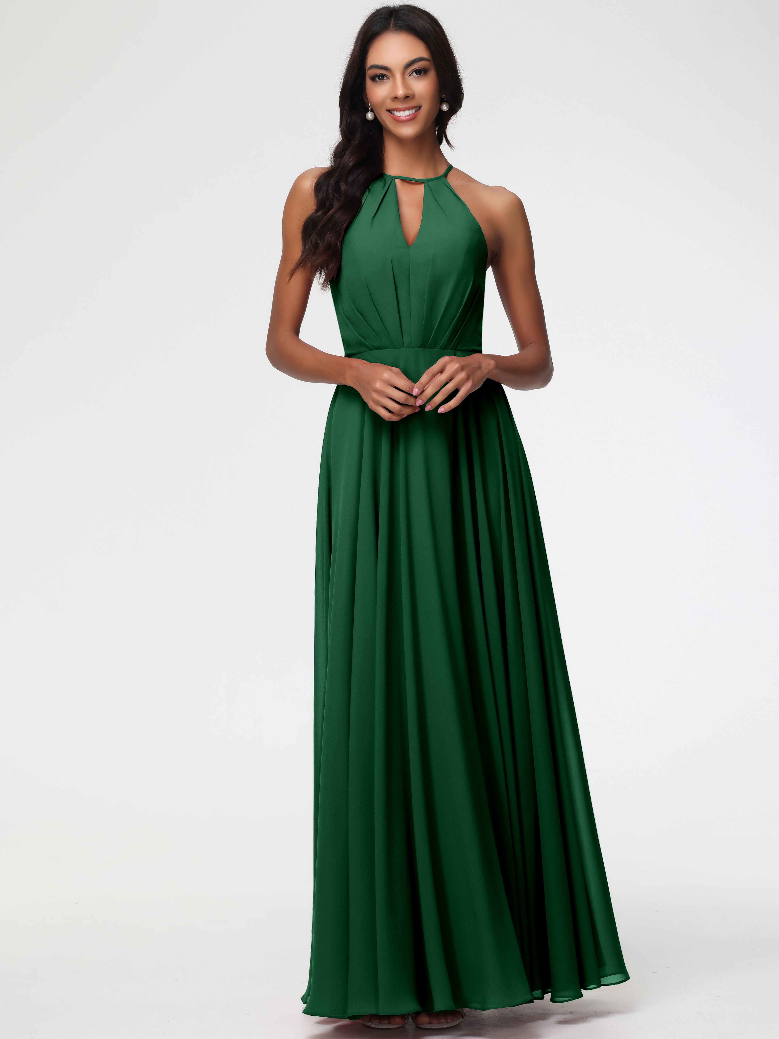 Halter A-Line Sleeveless Floor-Length Split Chiffon Bridesmaid Dresses