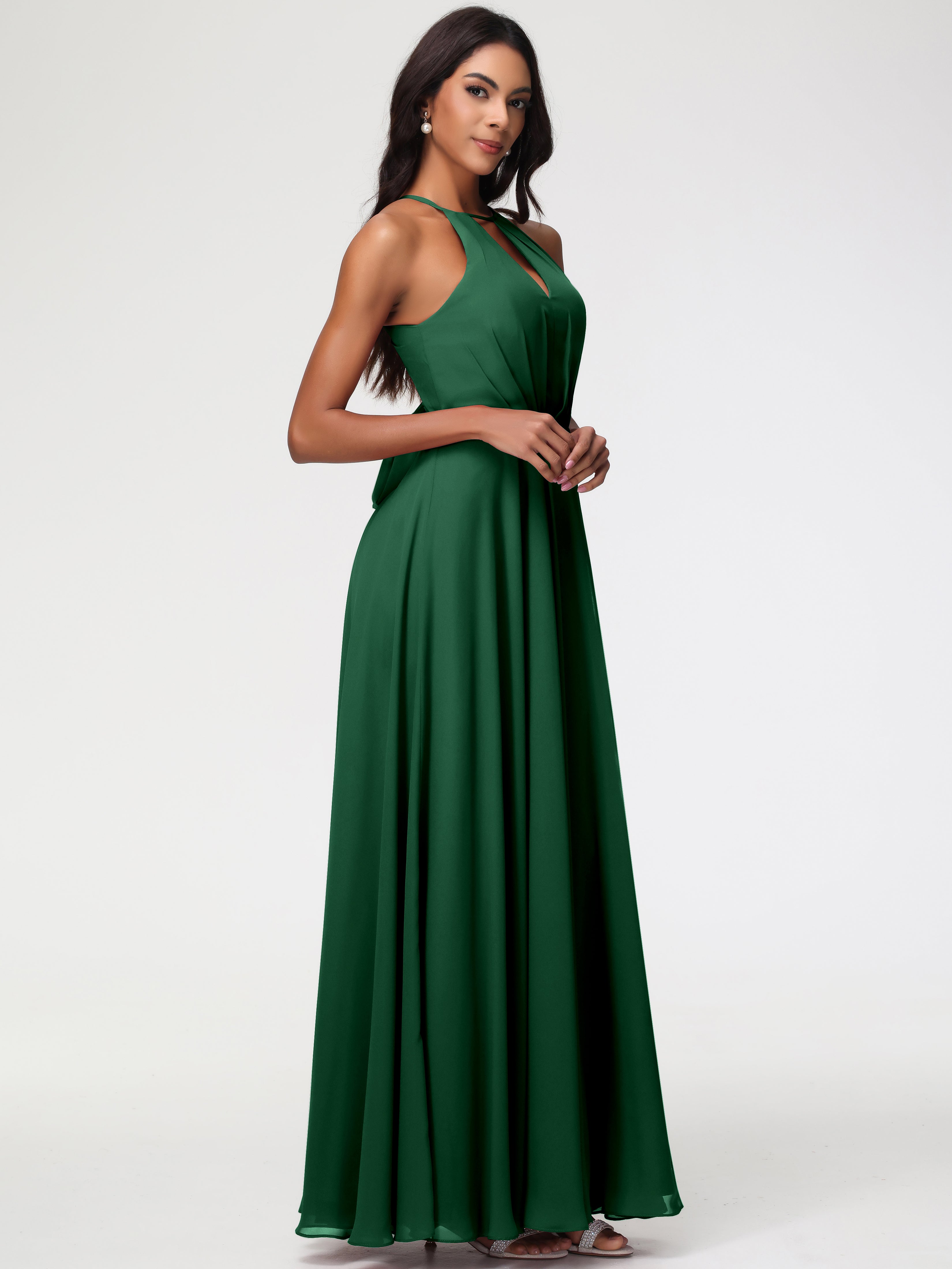 Halter A-Line Sleeveless Floor-Length Split Chiffon Bridesmaid Dresses