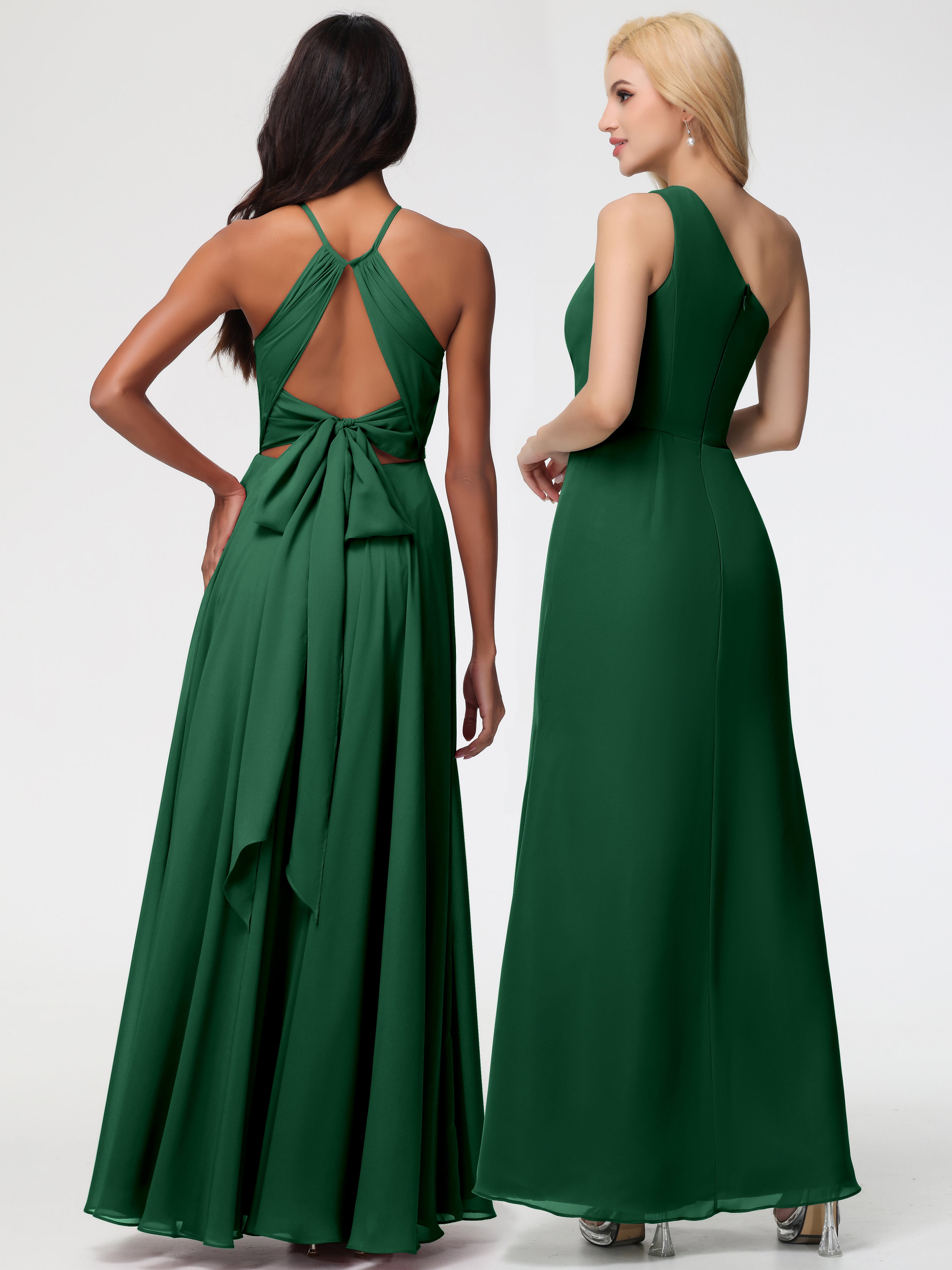 Halter A-Line Sleeveless Floor-Length Split Chiffon Bridesmaid Dresses