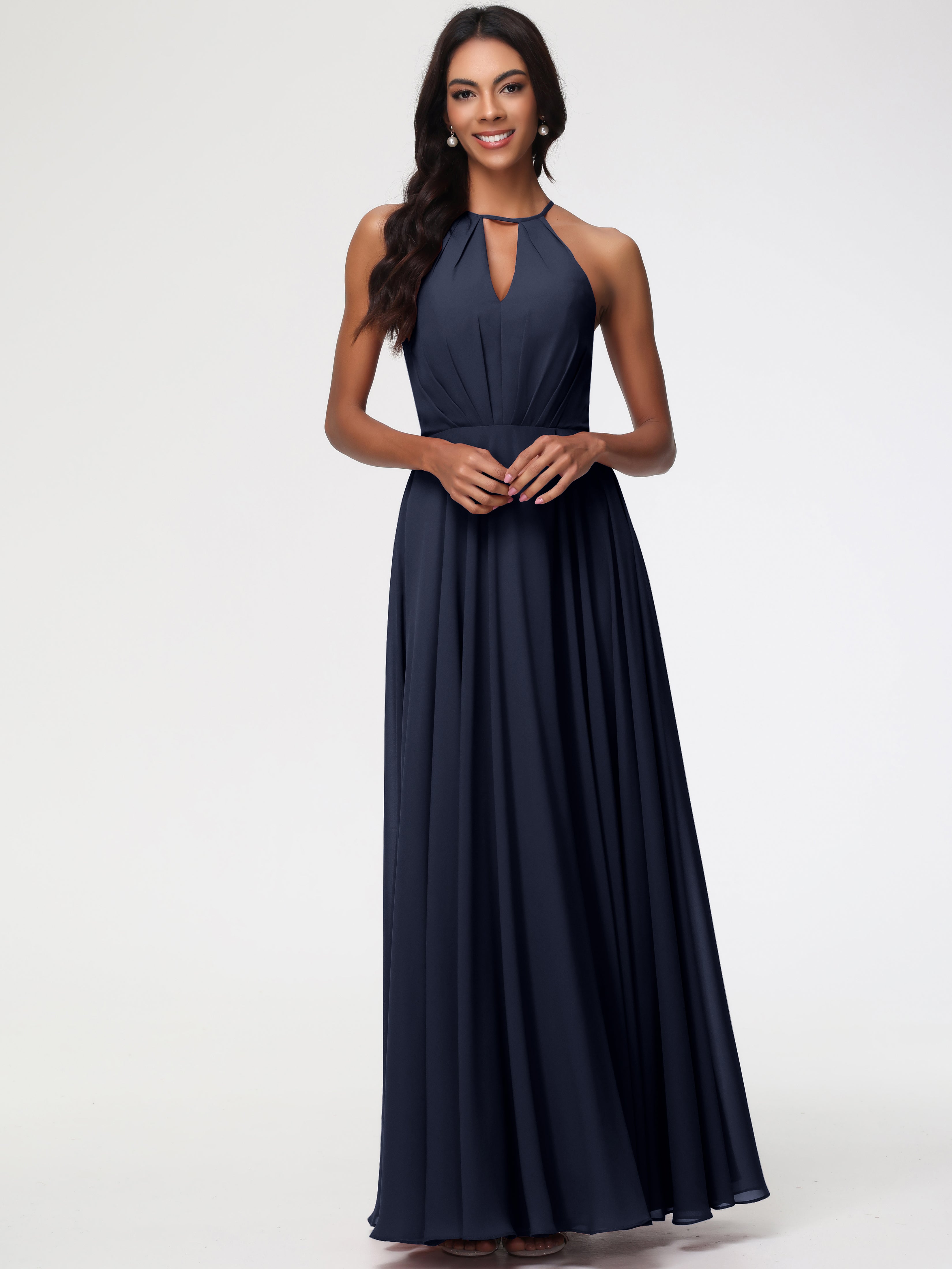 Halter A-Line Sleeveless Floor-Length Split Chiffon Bridesmaid Dresses