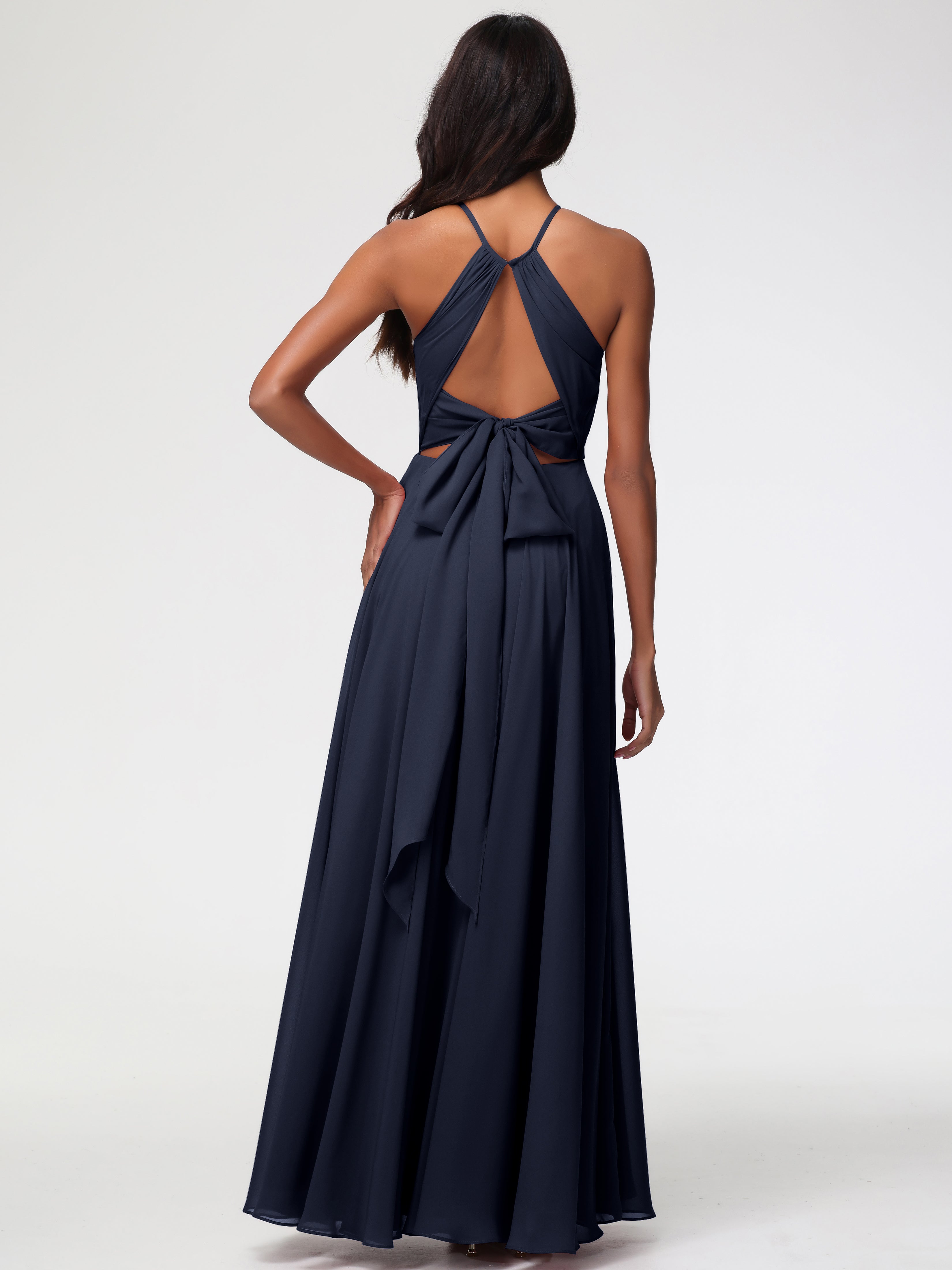 Halter A-Line Sleeveless Floor-Length Split Chiffon Bridesmaid Dresses