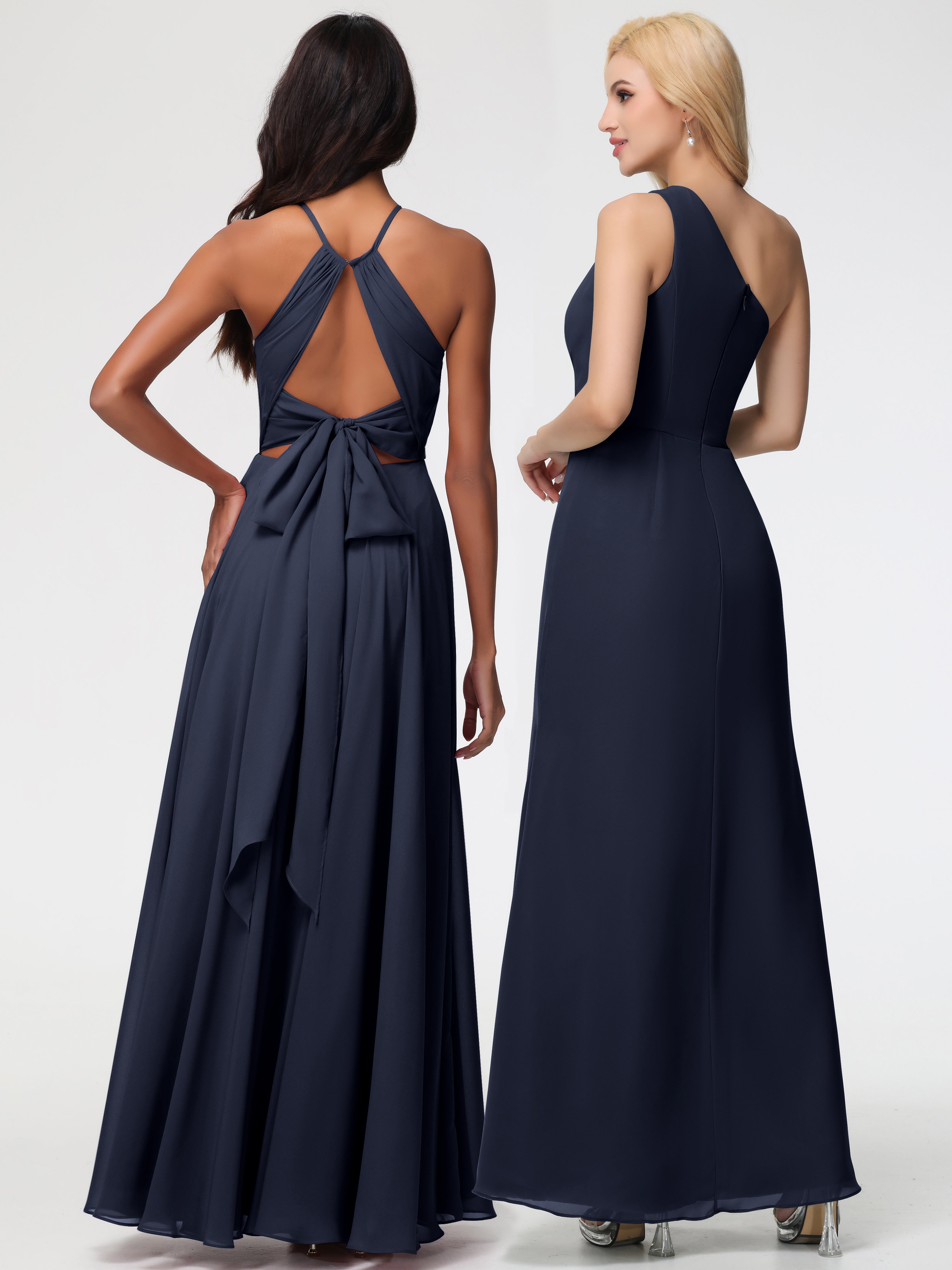 Halter A-Line Sleeveless Floor-Length Split Chiffon Bridesmaid Dresses